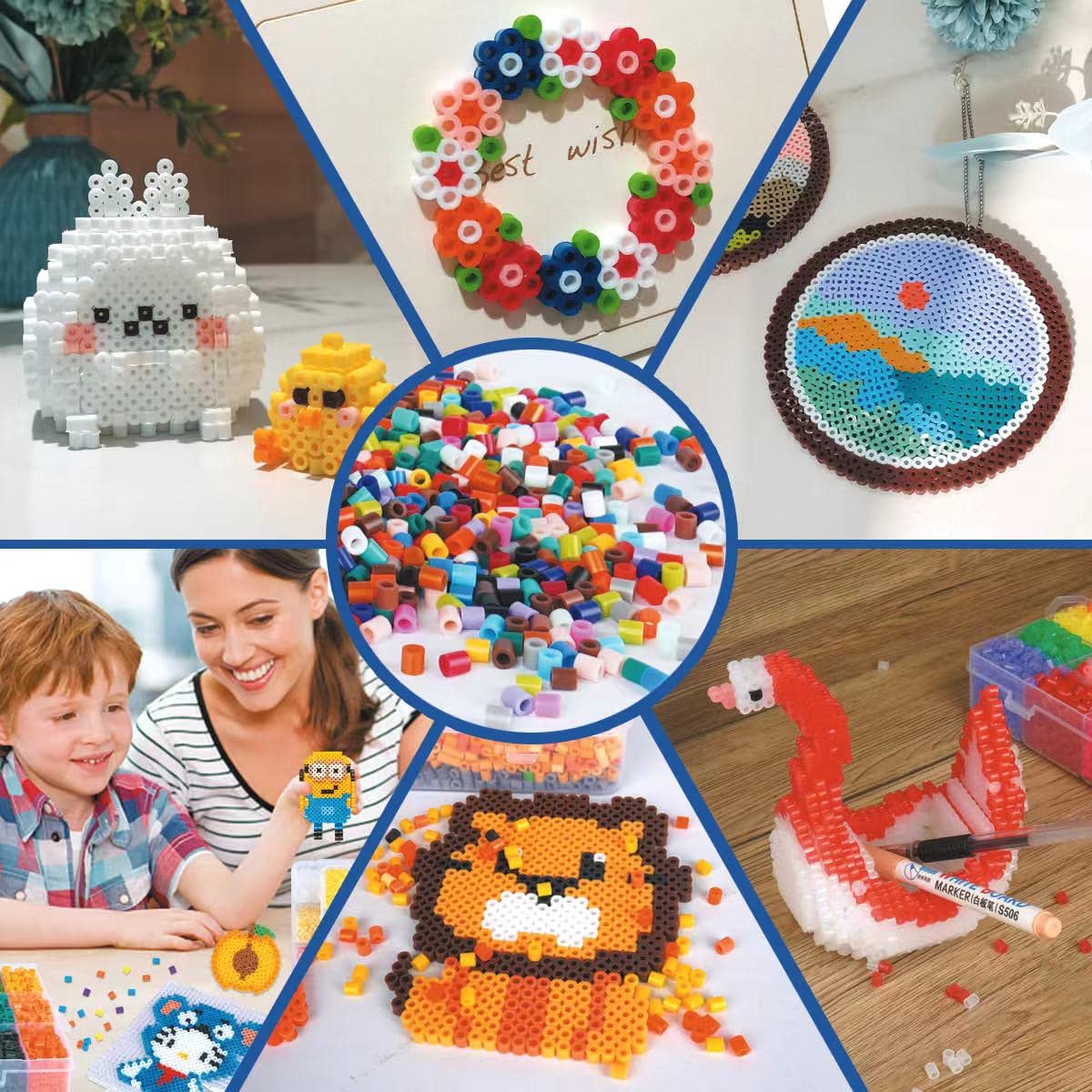 Tcthbc Fuse Beads 10,000pcs Melty Beads in 48 Colors, 5mm Iron Beads Compatible Perler and Hama Beads 2 Boxes