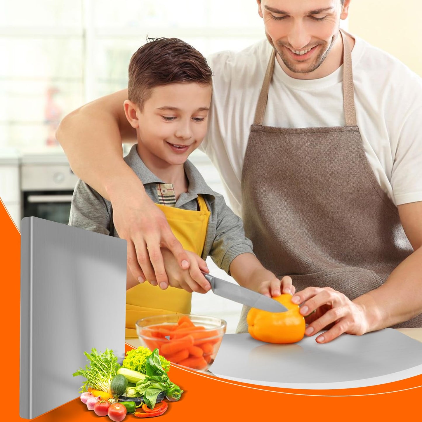 Stainless Steel Cutting Board with 2 Pack Non-Slip Mats, Yoposeo Heavy Duty Baking Cutting Chopping Boards for Kitchen, Meat, Fruits, Vegetables, Bread and Baking (19.7" X 15.7"/ 50 X 40cm)