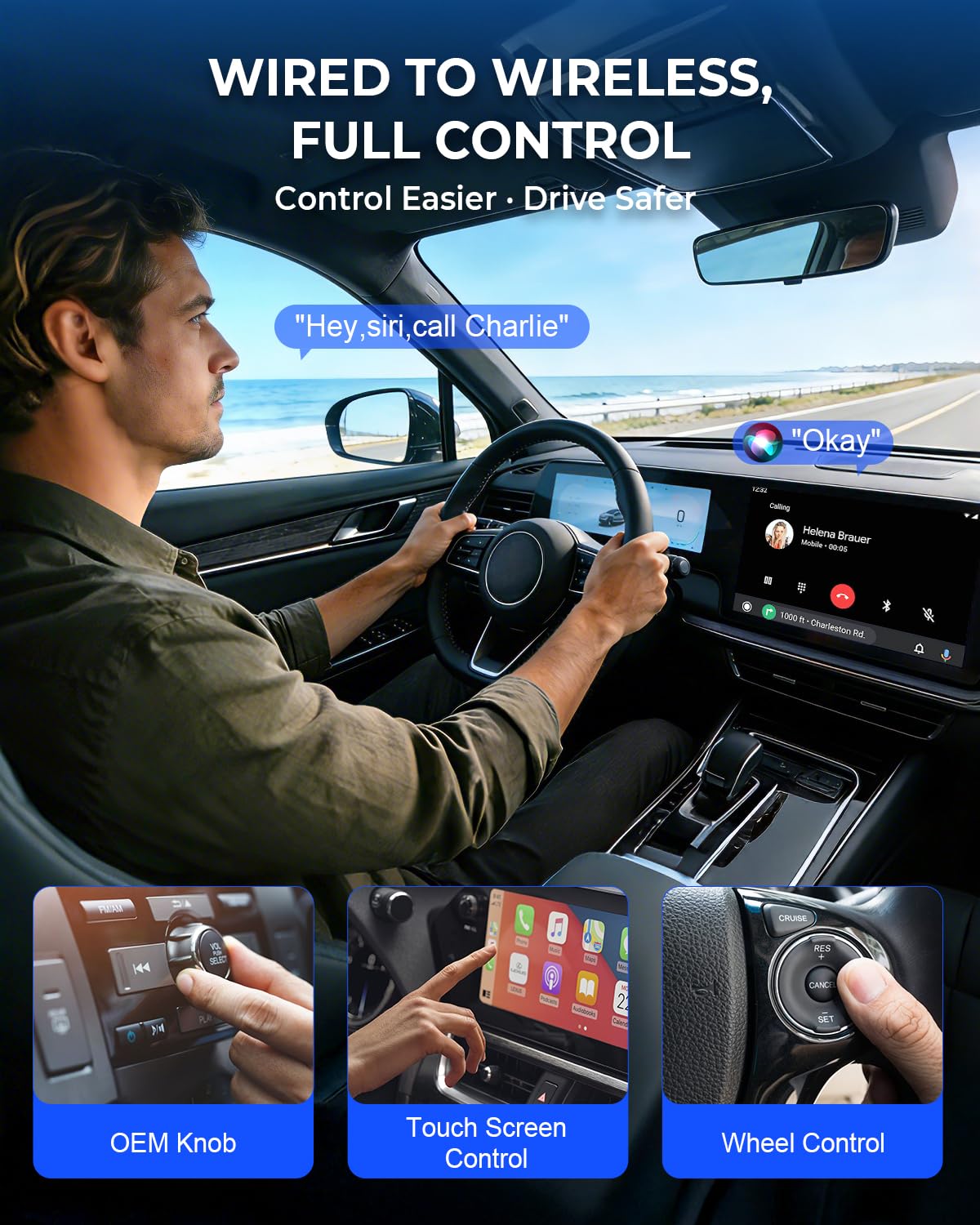Wireless CarPlay Adapter for iPhone & Android Auto, 2-in-1 Wired to Wireless Carplay, 1-Click Switch/Disconnect Plug & Play Fast Connect, Lag-Free Mini Adapter for Apple iOS 10+/Android 11+/2016+ Cars
