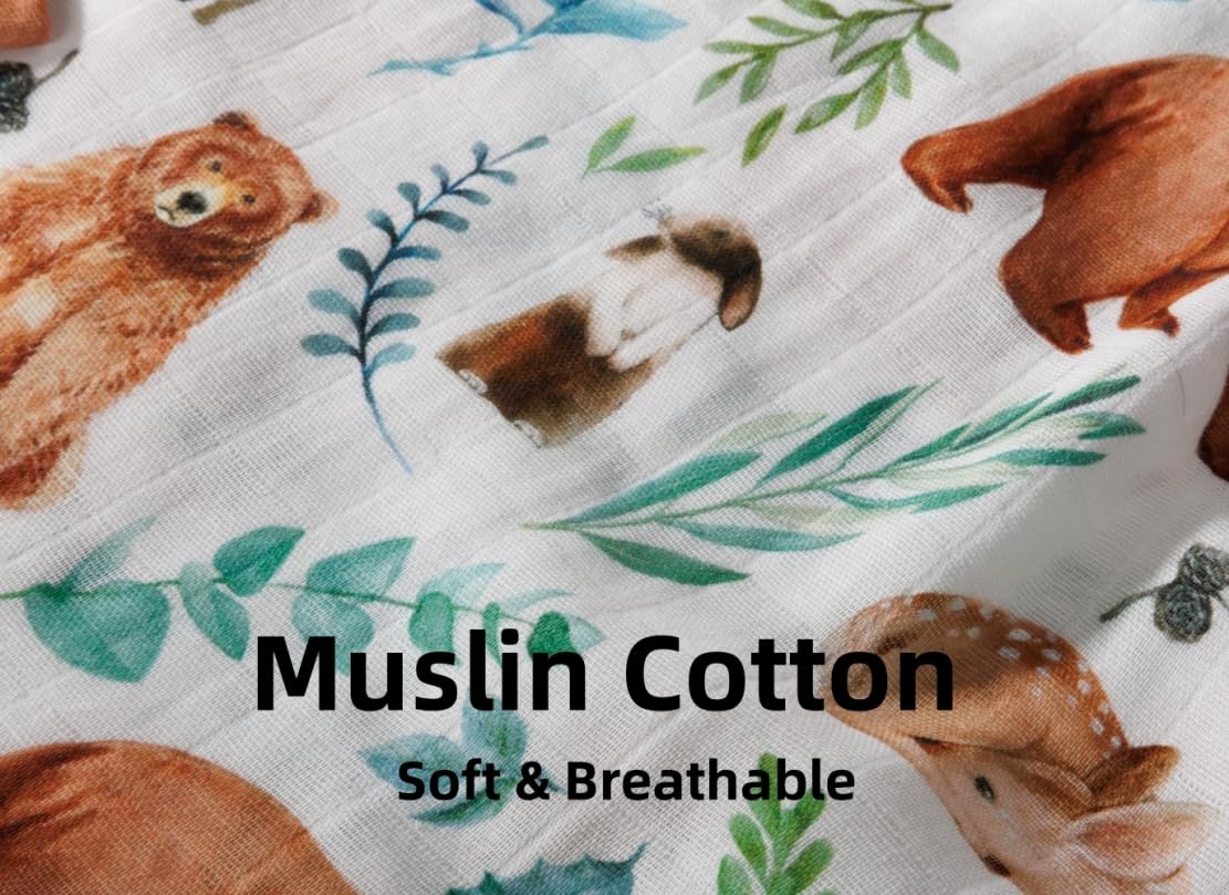 3 Pack Baby Muslin Swaddle Blankets Gender Neutral Large Swaddles for Newborn Baby Boys or Girls Light Receiving Blankets Newborn Infant Essentials for Mom (Woodland)