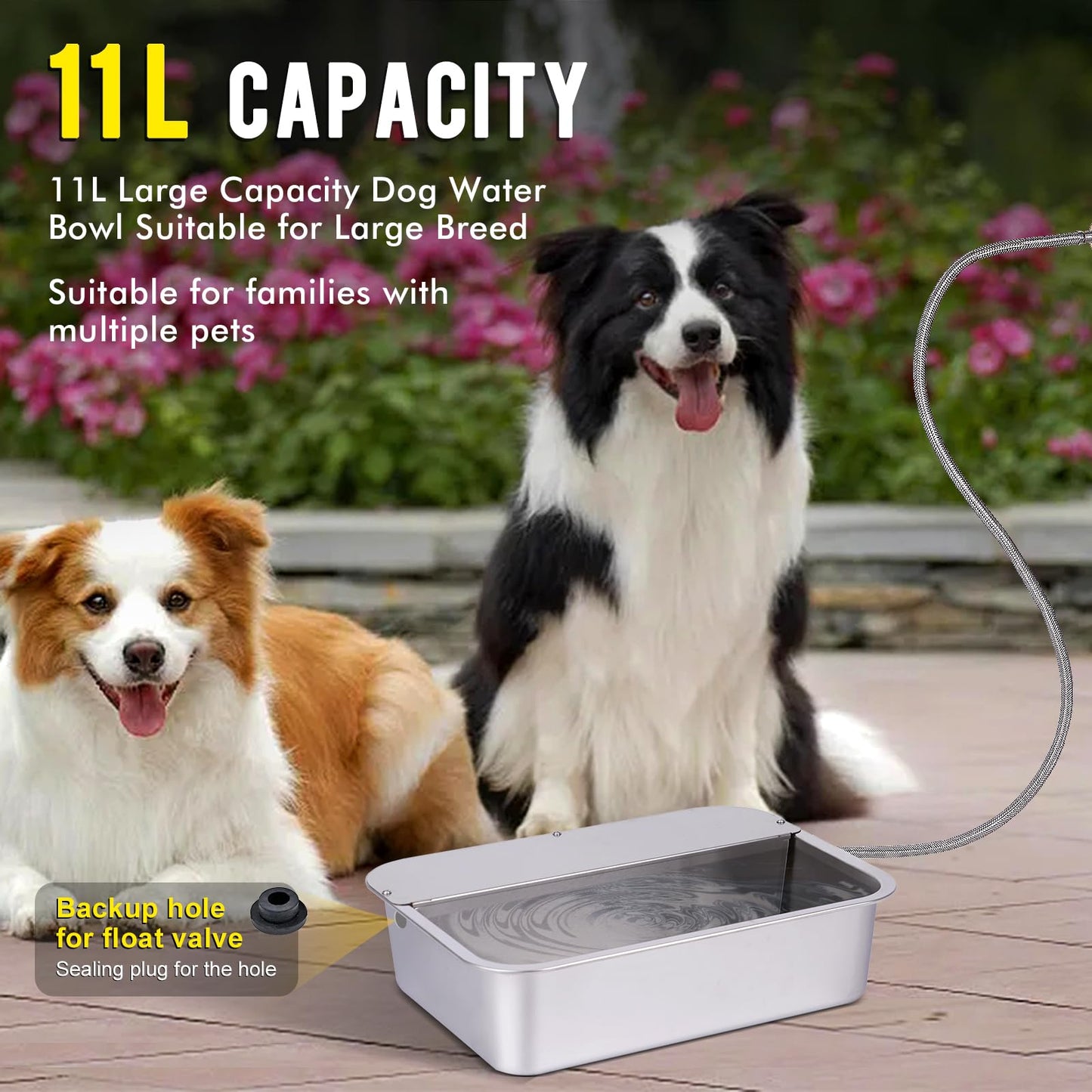 Automatic Water Dispenser for Dogs 3Gal Outdoor Water Bowl Dispenser Large Breed XLarge Auto Fill Dog Waterer Stainless Pet Waterer Big Cats Chicken Livestock (15.7" X 11.8")