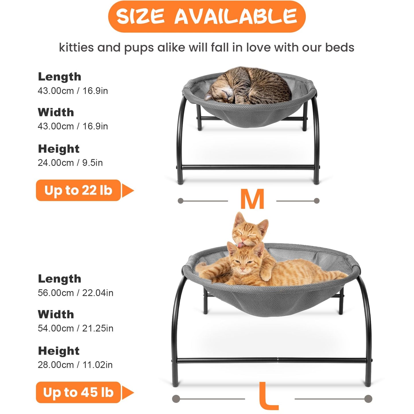 JUNSPOW Cat Bed Hammock (Large Size) Free-Standing Kitty Sleeping Cat Supplies Pet Supplies Whole Wash Stable & Breathable Easy Assembly Indoors Outdoors, 16.9 in x 16.9 in x 9.5 in