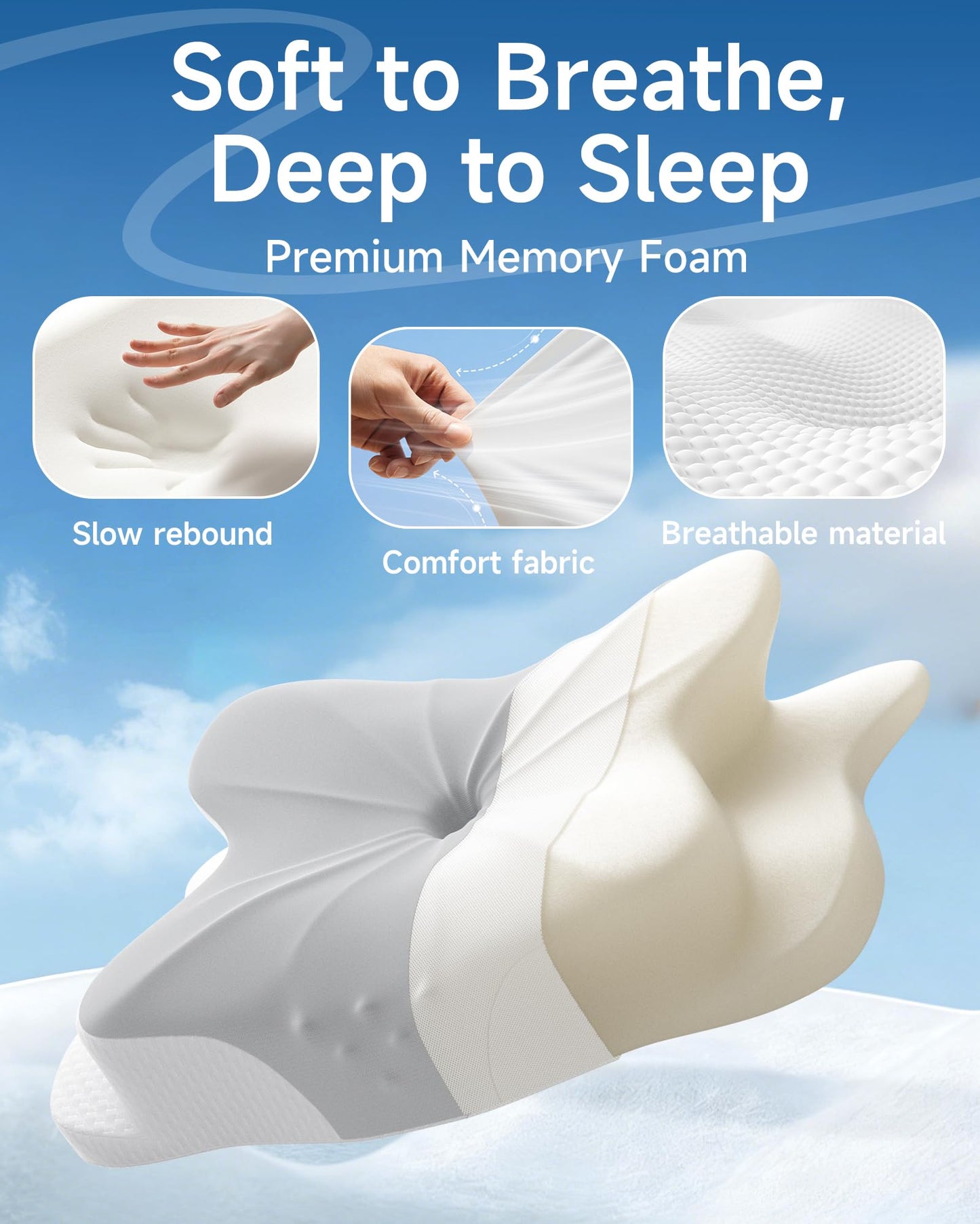 Aeemrn Memory Foam Pillow, Cervical Neck Pillow for Neck Pain 2in1, 3-Level Adjustable Firmness, Ergonomic Neck Support for Side & Back Sleepers, Breathable Contour Pillow with Armrest Zones