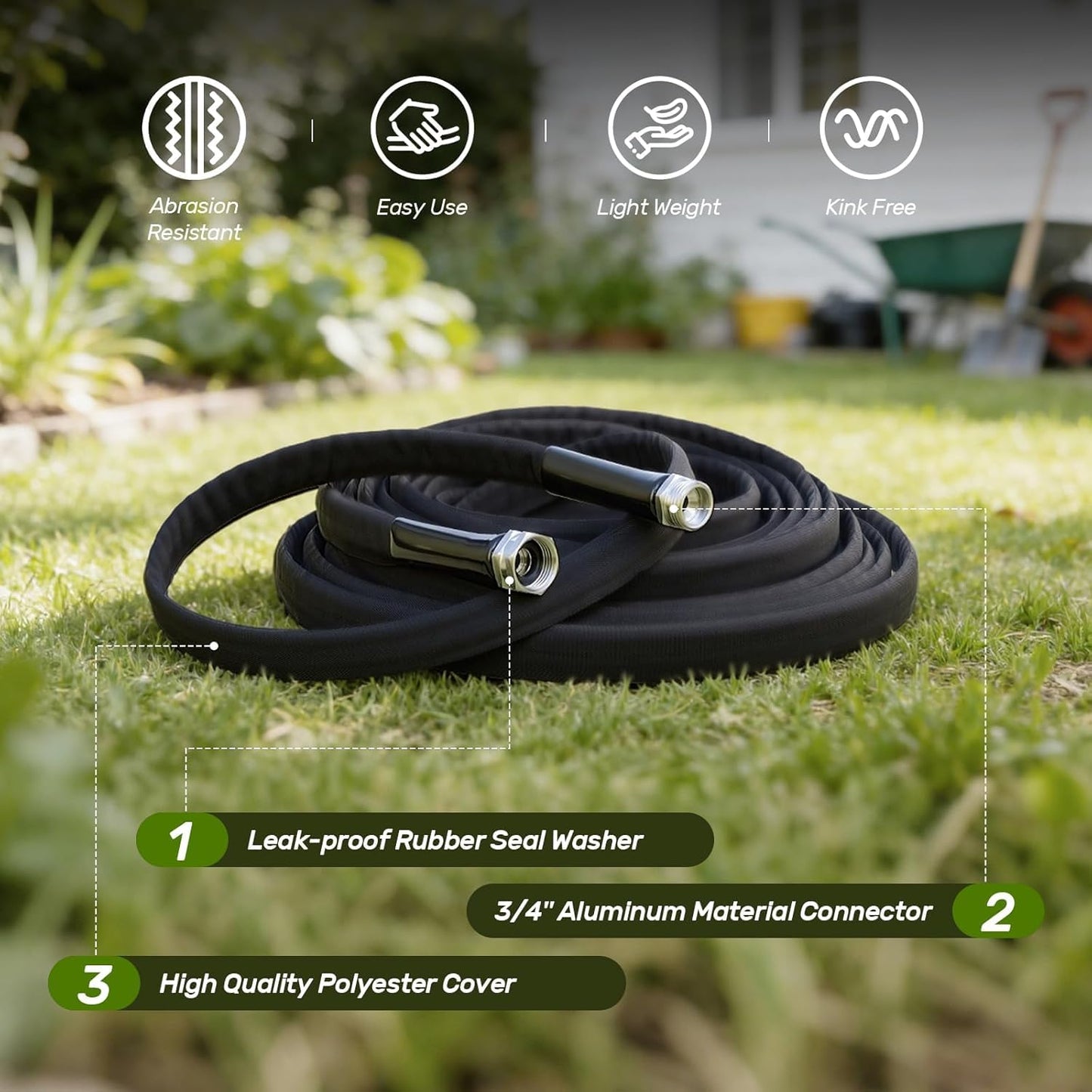 Garden Hose, Lightweight, Ultra Flexible, Durable, Kink-Free Garden Hose, RV, Marine and Camper Hose (50 FT)