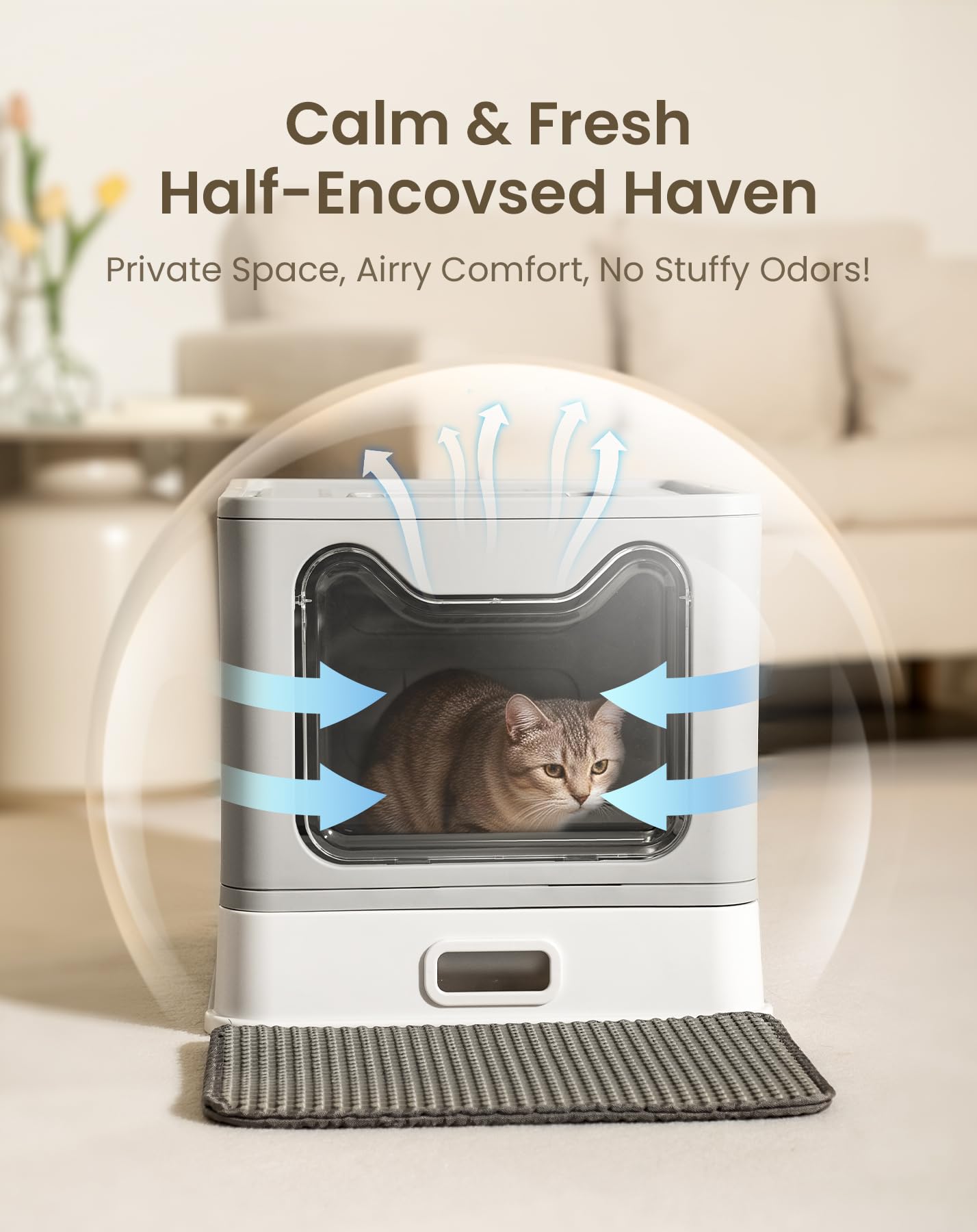 Mustry Stainless Steel Cat Litter Box, Large Enclosed Kitty Litter Box, Covered Metal Litter Box for Kittens to Large Cats, Drawer Design, Easy to Clean, Includes Scoop & Mat