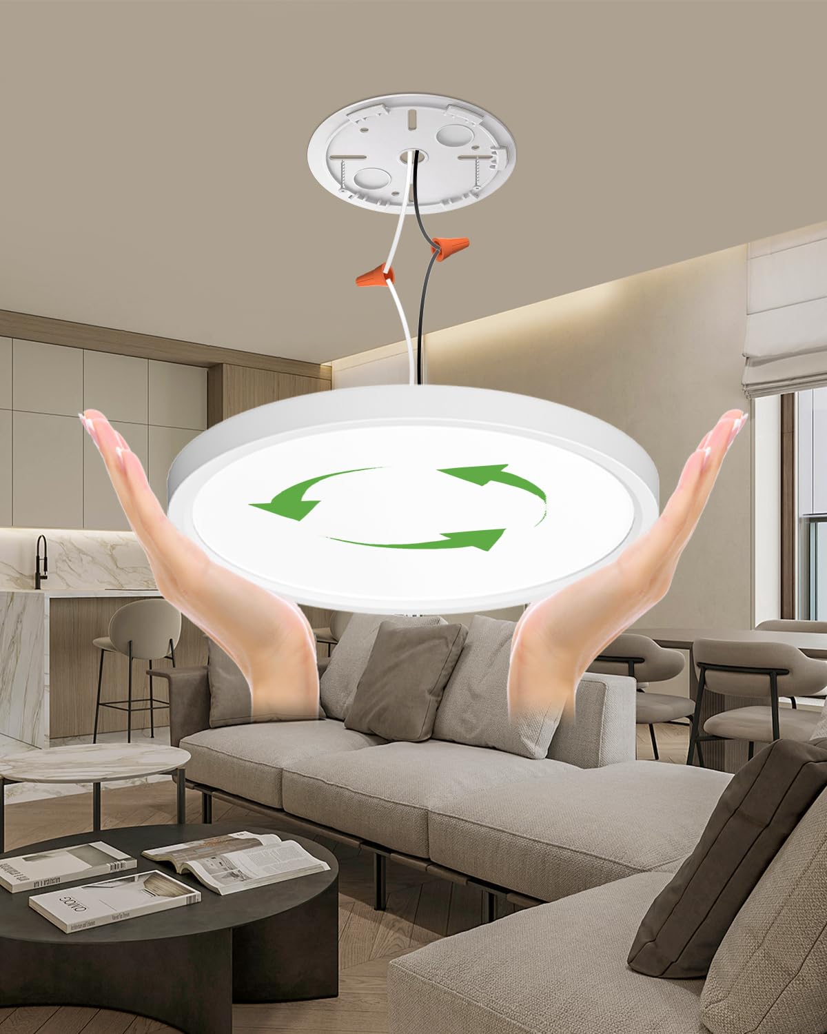 Zemty 2 Pack 12 Inch LED Flush Mount Ceiling Light Fixtures, 24W 2640lm LED Ceiling Light 2700K/3000K/4000K/5000K/6500K 5 Color Temperatures Selectable for Bedroom Kitchen Dining Room (White)