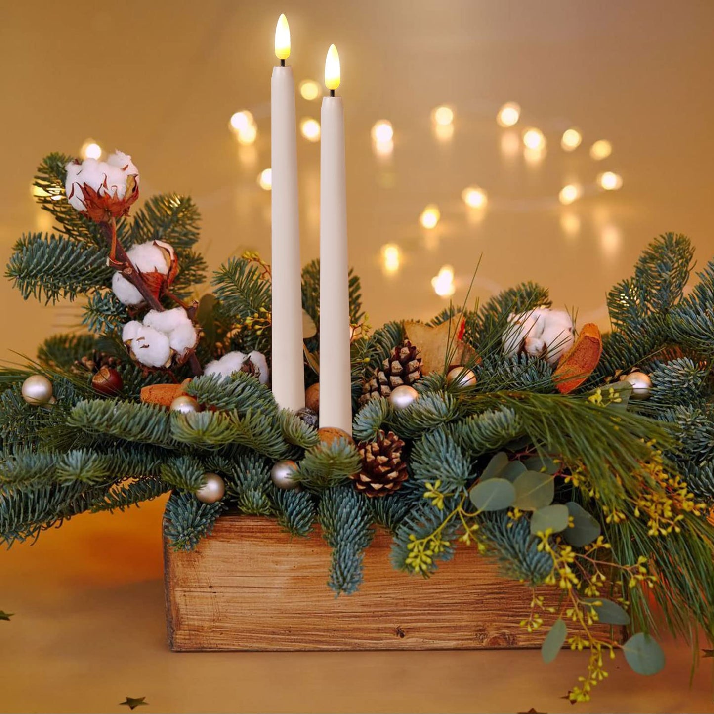 IMAGE Taper Candles, 12 Pcs Battery Operated 3D Wick Ivory Taper Flameless Candles with 10 Keys Remote and Timer, Flickering Flameless with 100M Fishing Line Warm White