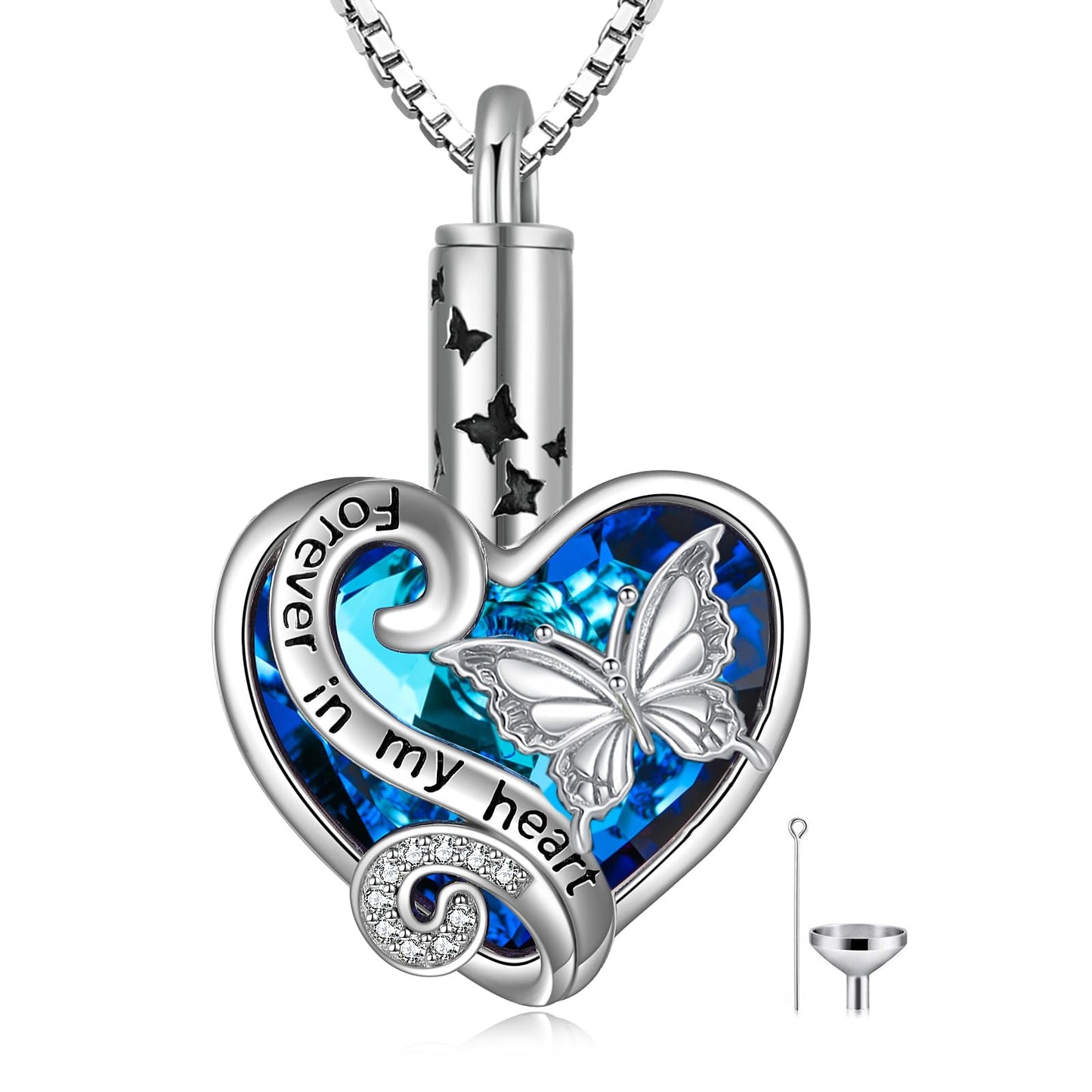WINNICACA Urn Necklaces for Ashes Sterling Silver Cremation Jewelry for Ashes Urns for Human Ashes Pendant Necklace with Funnel Filler Kit, 30*19 mm, Sterling Silver, Zircon