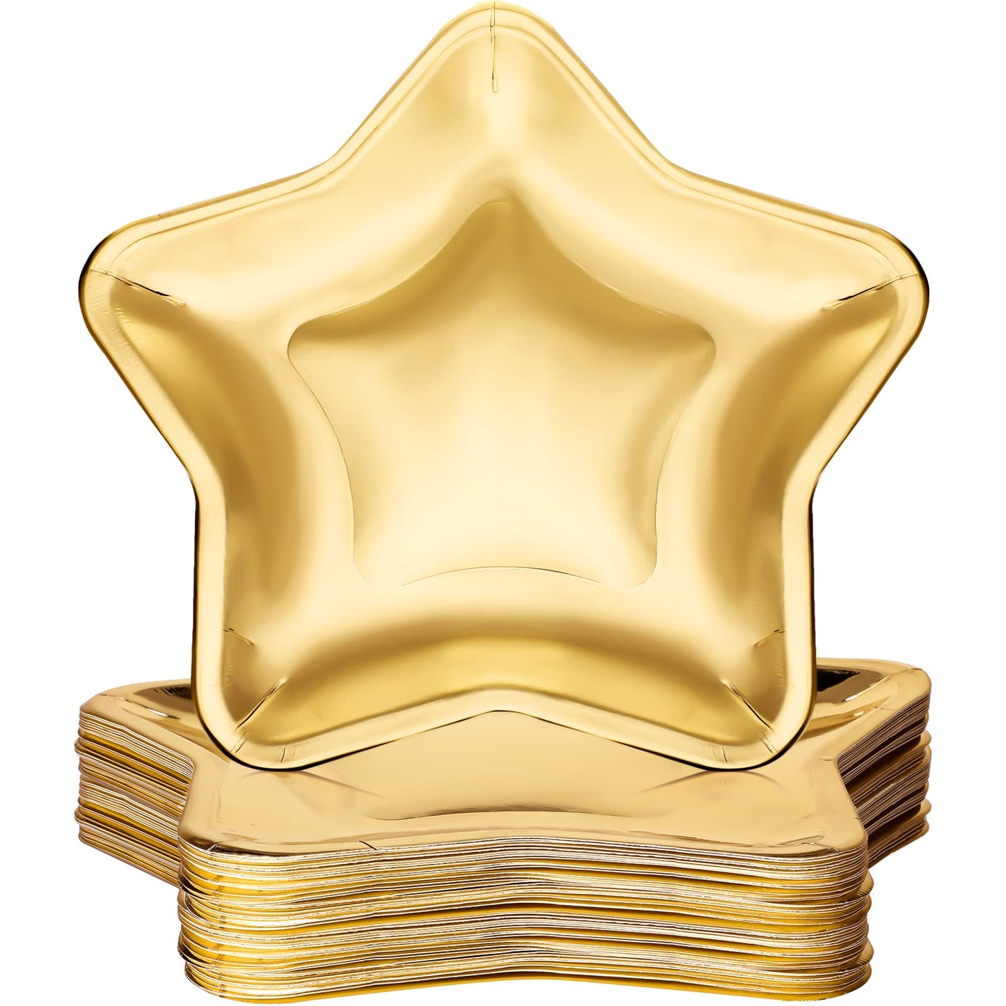 Vesici 60 Pieces Thick Star Shaped 4th of July Paper Plates Disposable Patriotic Party Plate Pentagram Dinnerware Plate for Independence Day Birthday Appetizers Fruit Dessert, 9.45 Inch(Gold)