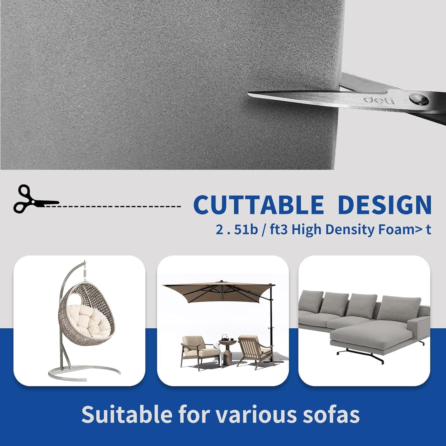 3Pcs Couch Cushion Support for Sagging Seat, 20" x 20" High-Density Foam Sofa Cushion Support for Under The Cushions, Sofa Cushions Replacement for Sectional Sofa (Black-3pcs)