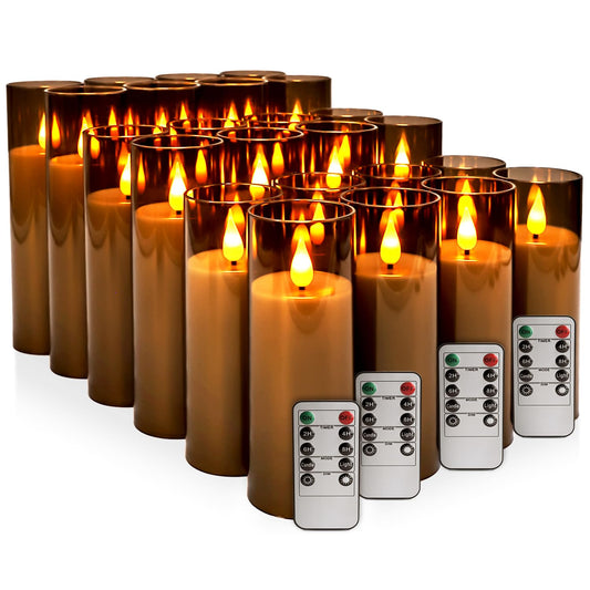 24-Pack Flameless LED Candles with Remote - Dimmable Battery Operated Fake Candles, Realistic Flickering Flame Effect, Grey Acrylic for Wedding Centerpieces, Halloween Decor, Home & Party Lighting