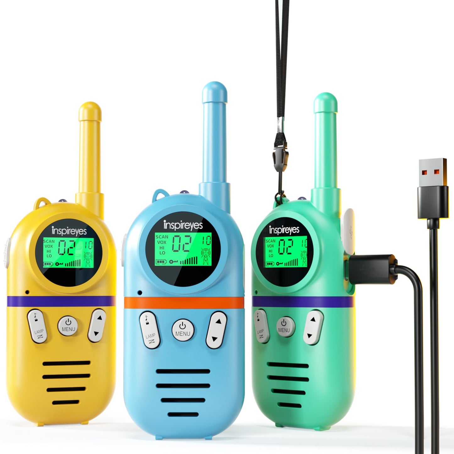 Inspireyes Walkie Talkies for Kids Rechargeable, 48H Working Time 2 Way Radio, Outdoor Hiking Camping Toys, Family Games, 3 Pack