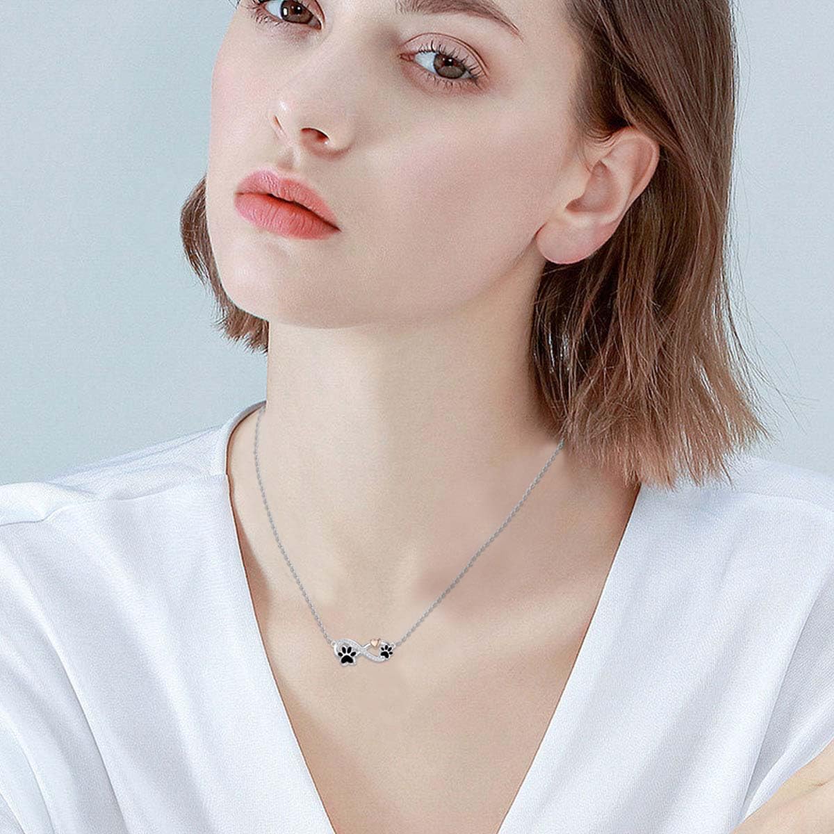 Flpruy Pet Cremation Jewelry Sterling Silver Cat Dog Urn Necklace for Ashes Infinity Paw Print Cremation Keepsake Memorial Jewelry for Women