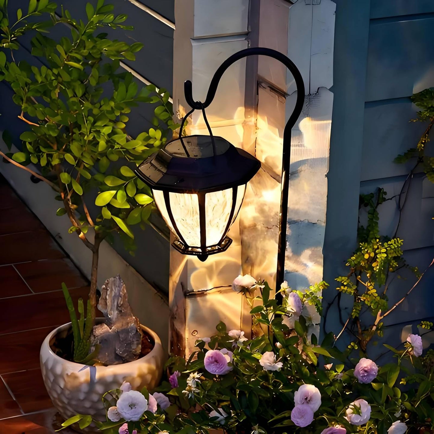 Solar Lantern Outdoor 2 Pack Hanging Solar Lights,Garden Waterproof Decorative with Wall Mount Kit and Shepherd Hook for Porch Lawn Patio Pathway Garden Wall Gifts for Mother's Day