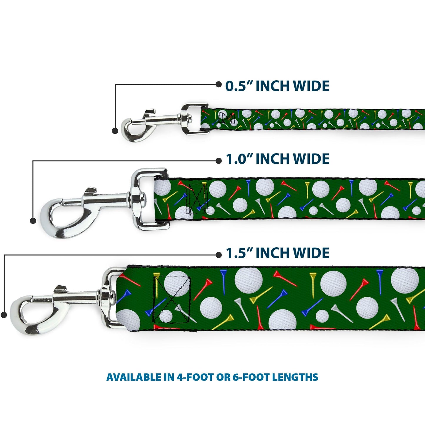 Dog Leash Golf Balls Tees Scattered Green Multi Color 6 Feet Long 1.0 Inch Wide