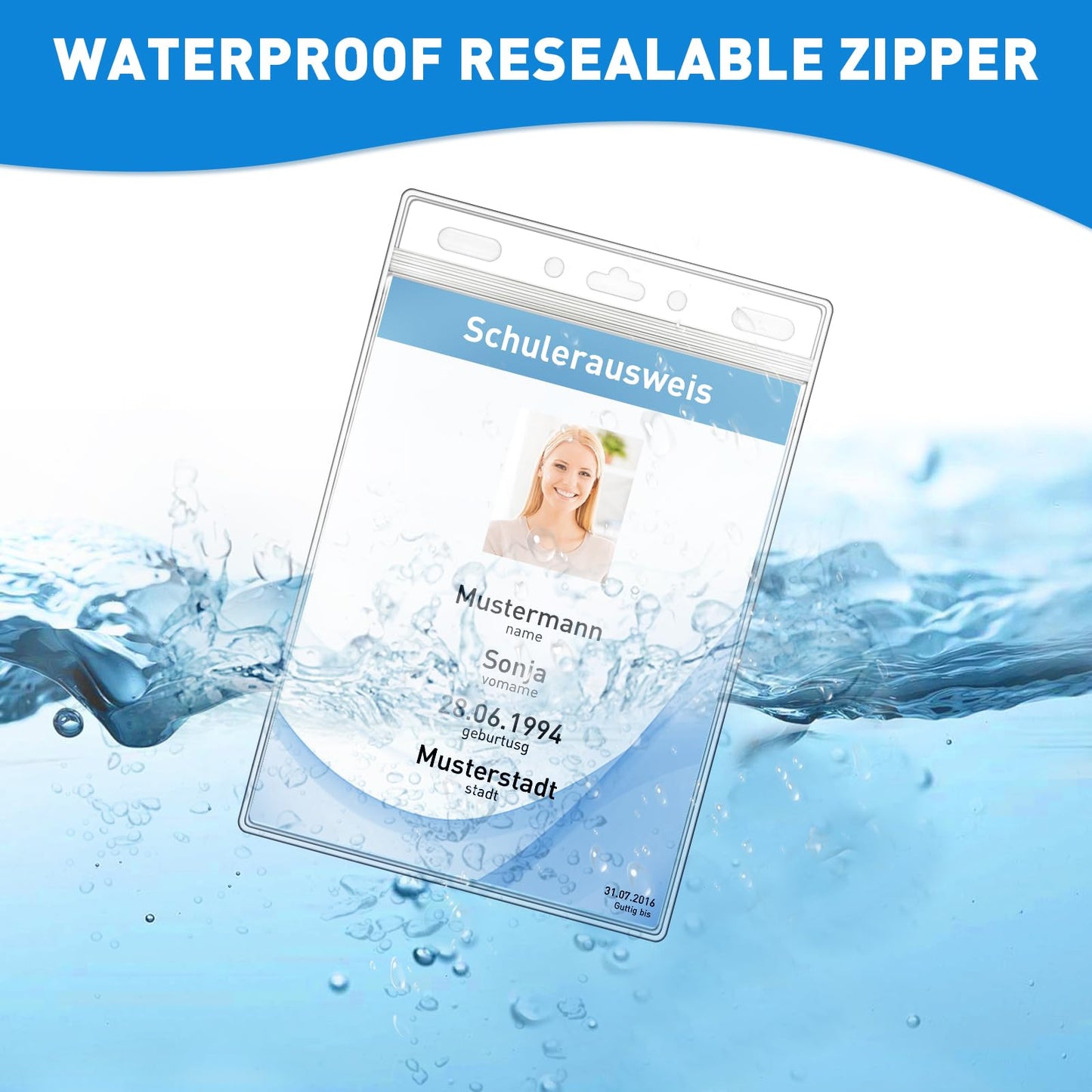 Mositear Vertical ID Badge Holders with Soft Edge (Sealable Fits 4x6 Inch Insert) (200 Pack), Waterproof Passport ID Card Holder, Name Tag Holder, Name Badge Holders, Zipper Plastic Badge Holder