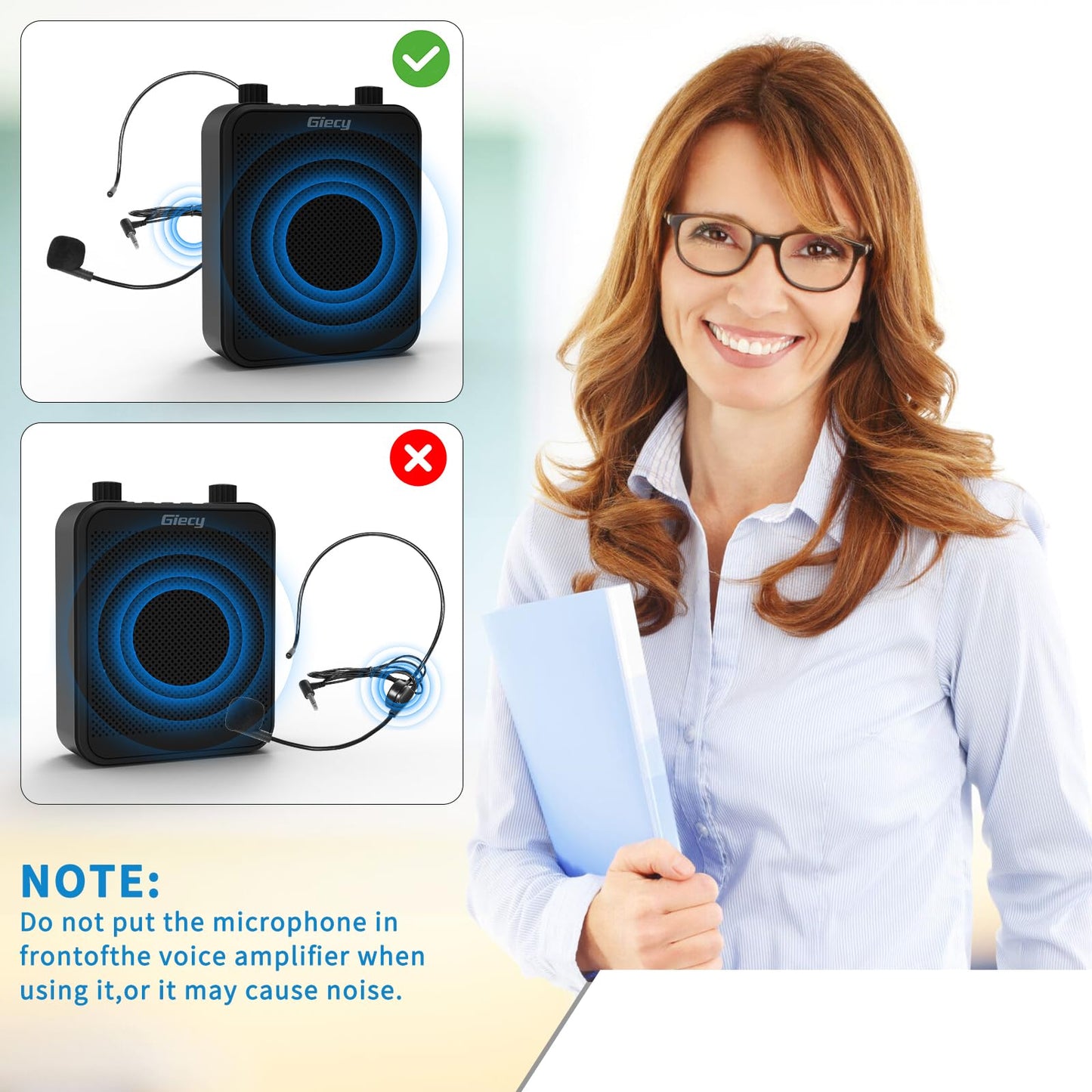 Portable Voice Amplifier, Giecy Bluetooth 30W 2800mAh Rechargeable PA System Speaker for Multiple Locations, Classroom, Meetings and Outdoors