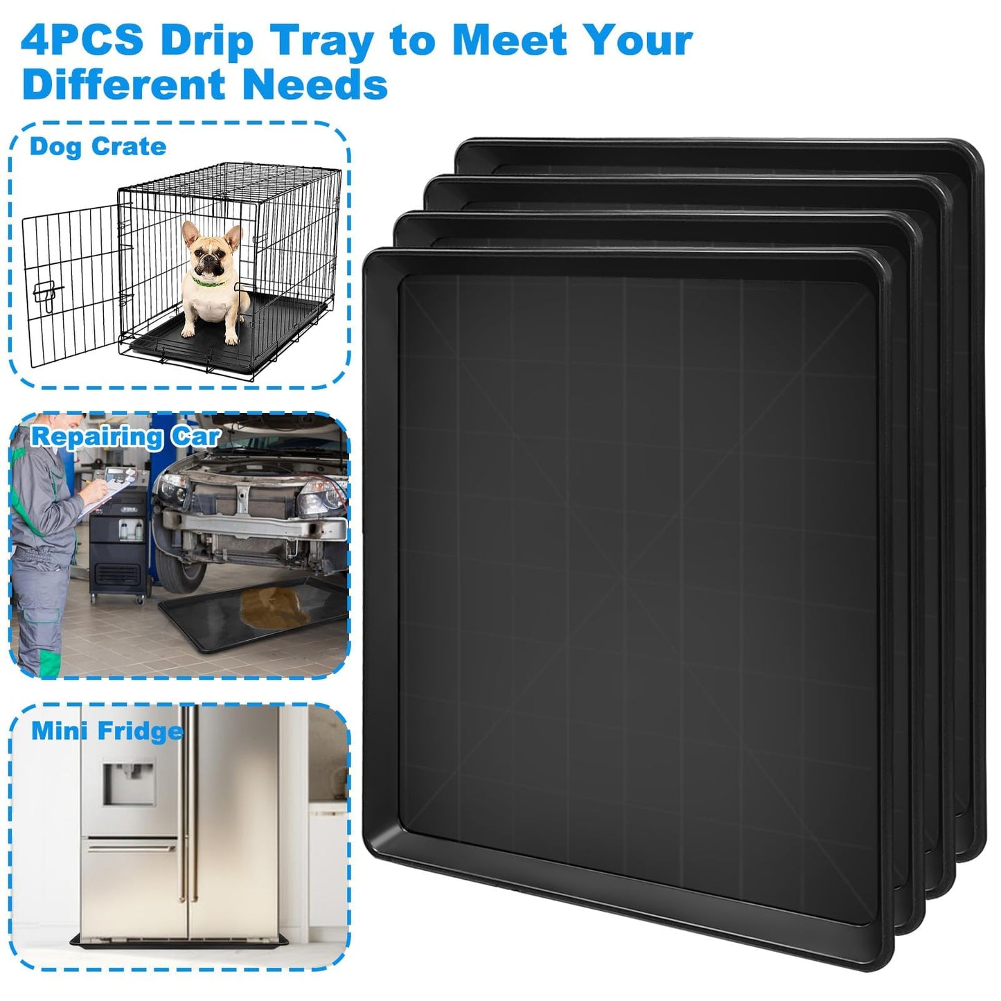4 Pack Large Oil Drain Pan - 21.6" x 22.8" x 1.2" Oil Change Drain Pan Auto Oil Drip Pan for Under Car Mini Fridge Drip Tray for Mini Fridges Air Conditioners Machinery Oil Catch Pan Replacement Tray
