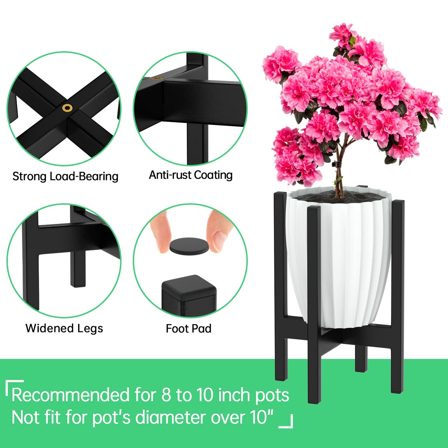Plant Stand, ZMTECH 2 Pack Mid Century Metal Plant Holder (Pot Not Included) Corner Indoor Outdoor Tall Black Flower Pot Holder, Fits 10 inch