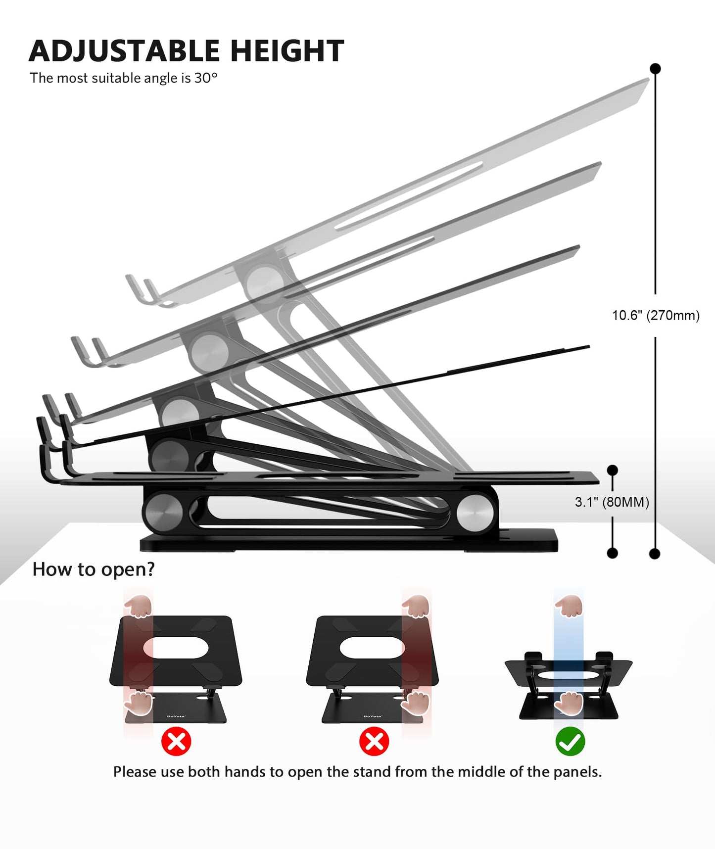 Laptop Stand, Boyata Laptop Holder, Multi-Angle Stand with Heat-Vent to Elevate Laptop, Adjustable Notebook Stand for Laptop up to 17", Compatible for MacBook Pro/Air, Surface Laptop and so on-Black