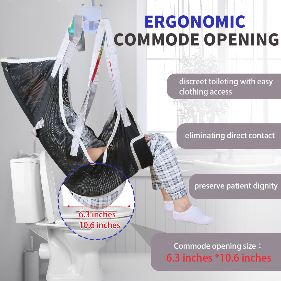 6-Point Universal Full Body Patient Lift Sling,Breathable Mesh & Commode Opening,Fit for Hoists Safe Weight Capacity of 500 lbs (Small)