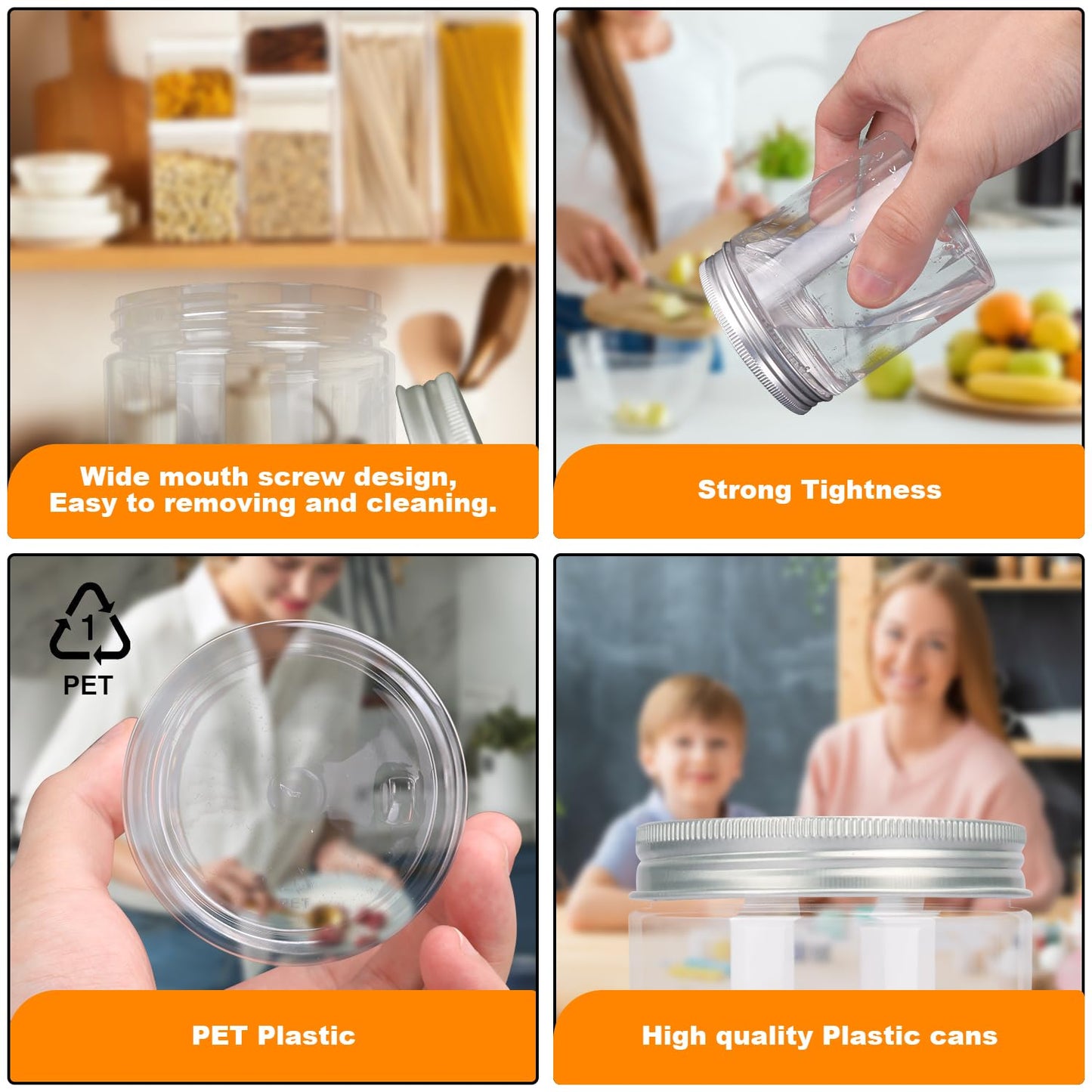 48 Packs 8.8oz (250 ml) Clear Plastic Jars with Silver Lids, Cosmetic Containers jars with Wide-Mouth for slime, beads, rhinestones, sequins Cosmetics, Lotion, Cream, Ointments and More by KUKLIPJIM.