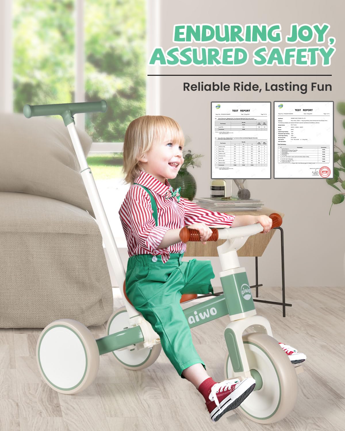 aiwo Tricycle for Toddlers 1-3, Baby Balance Bike with Pedal Conversion for 1 to 4 Year Old First Gift Ride on Toy, Kids Tricycle with Parent Steering Push Handle