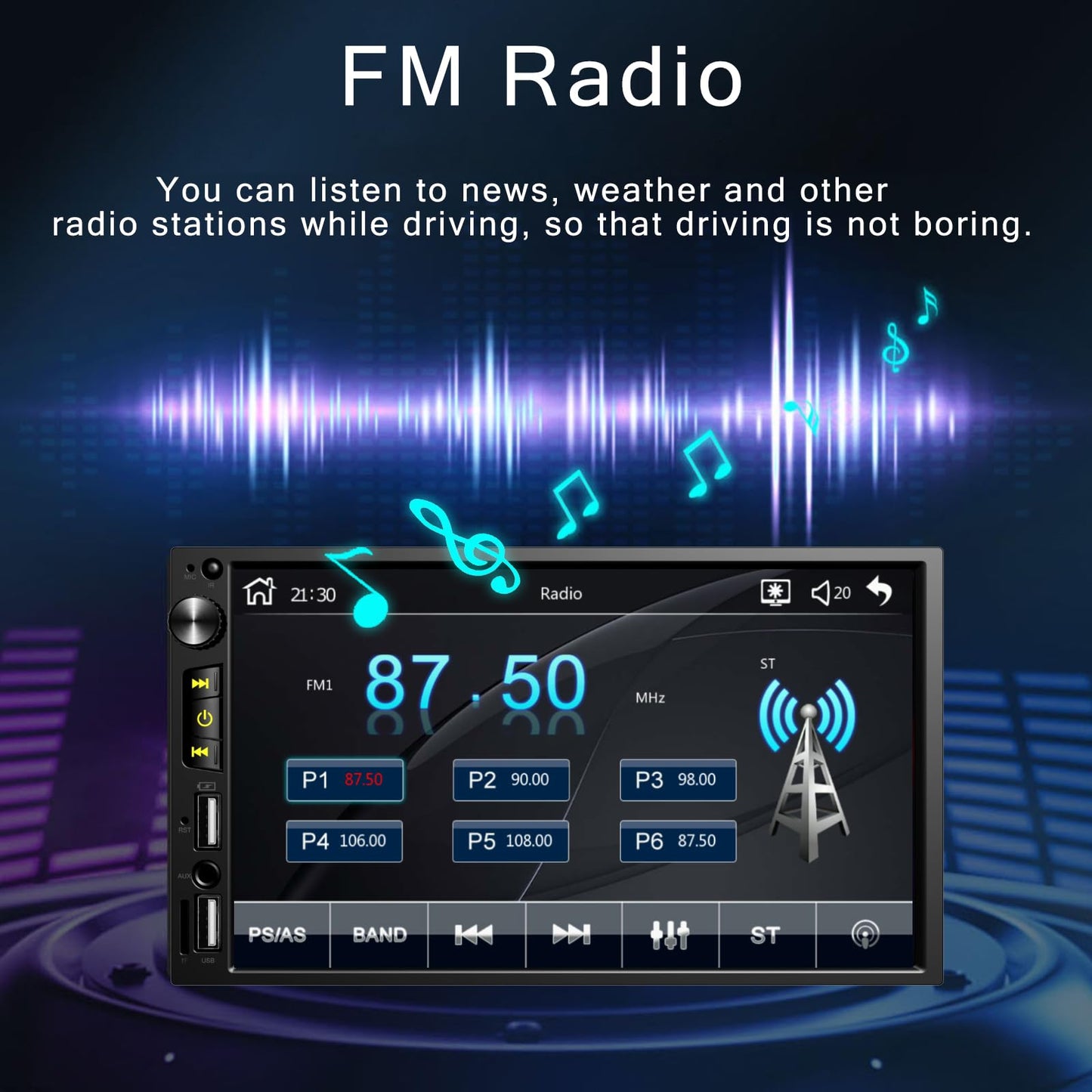 7" Dual Din Wireless Car Stereo with Apple Carplay, Bluetooth FM Car Radio, Car Backup Camera, HD 1024x600 Touchscreen, Mirror Display, Fit Your