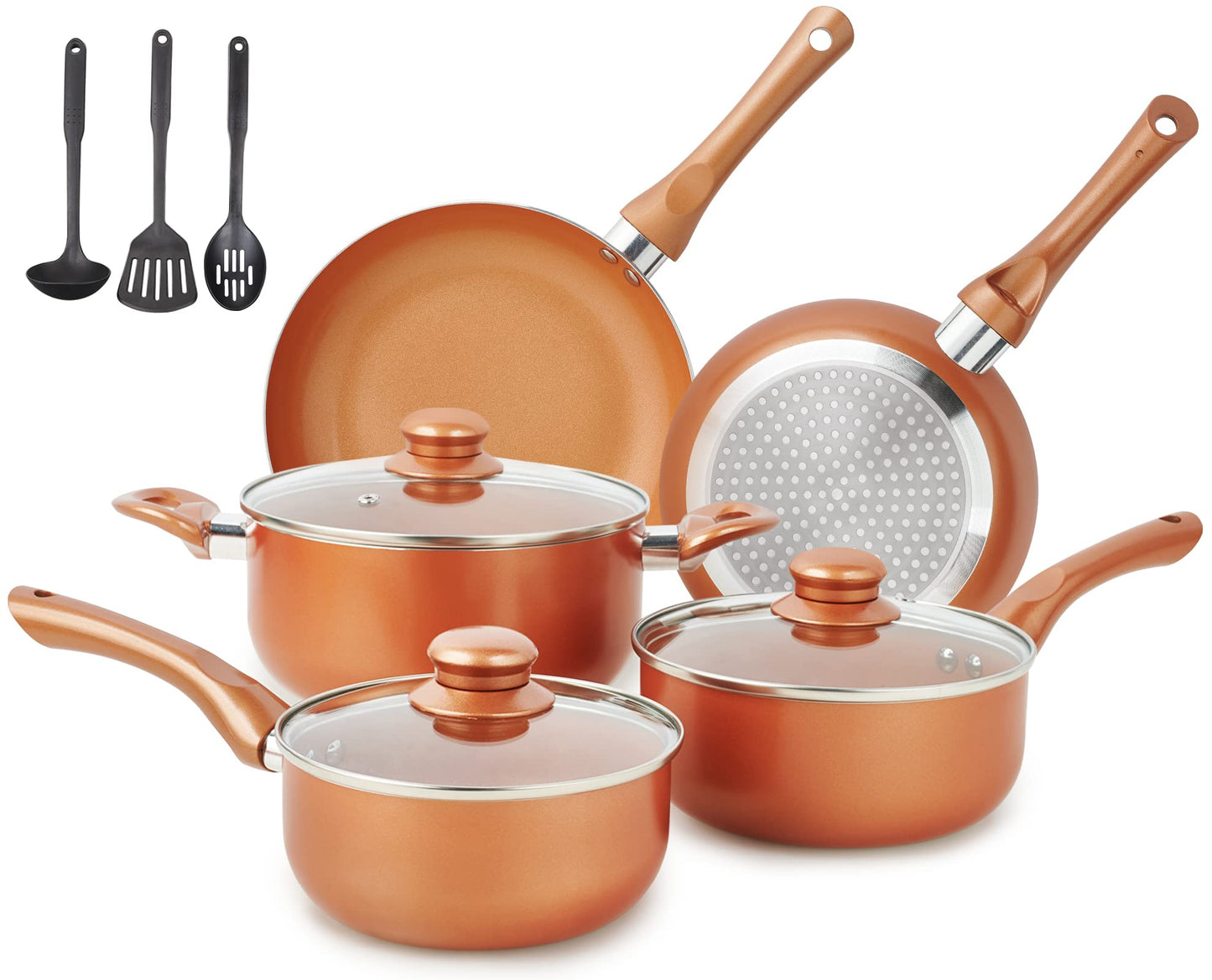 M MELENTA Pots and Pans Set Non Stick, 11pcs Ceramic Nonstick Cookware Set Induction Cookware, Pots and Pans with Frying Pan, Sauce Pan, Cooking Pot, Kitchen Utensils, 100% PFOA Free, Copper