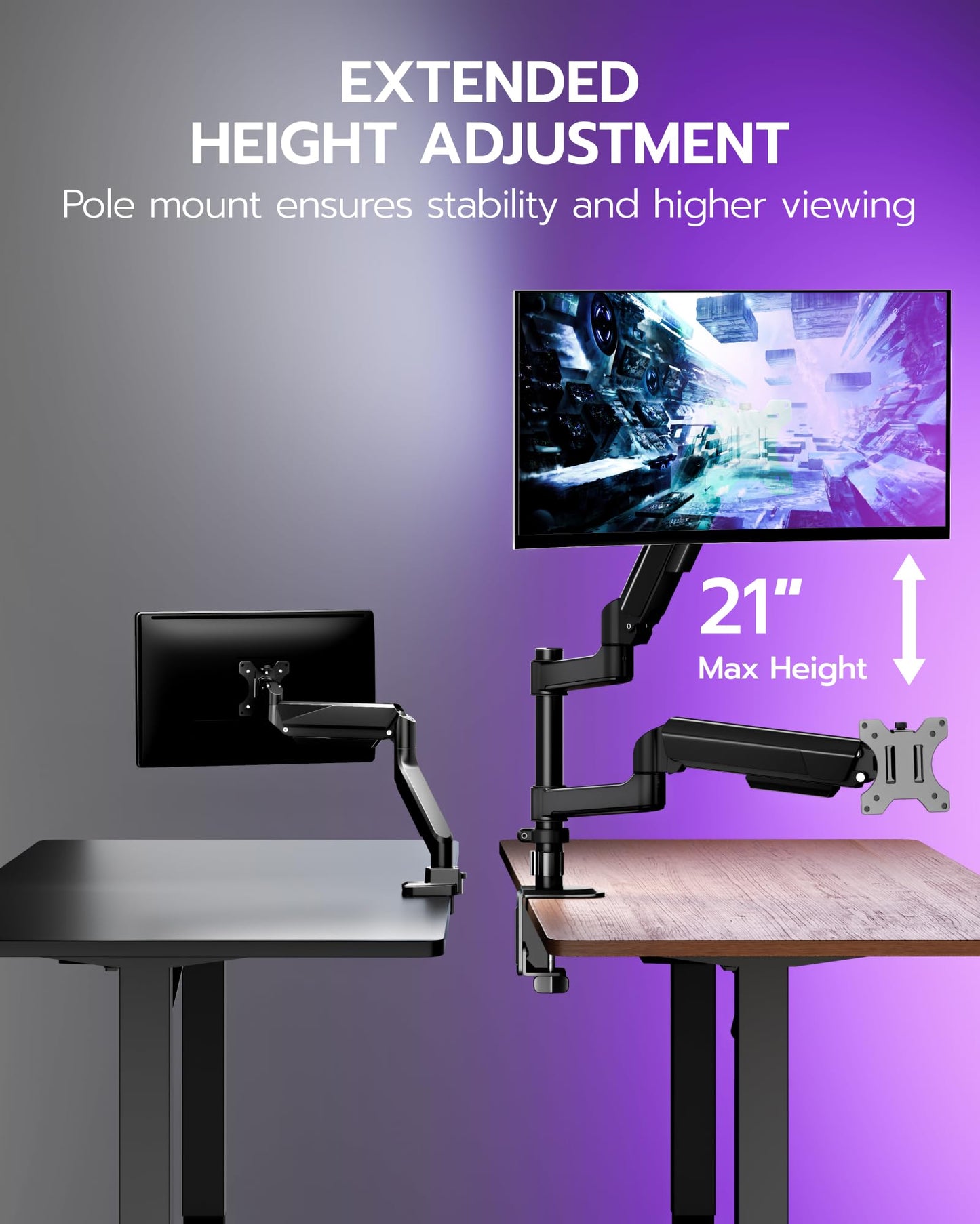 ARES WING Ultrawide Monitor Arm for 17"-40" Screens, Single Monitor Mount Holds up to 26.4lbs, Vertical Monitor Arm Heavy Duty, 75/100 VESA Mount, Black