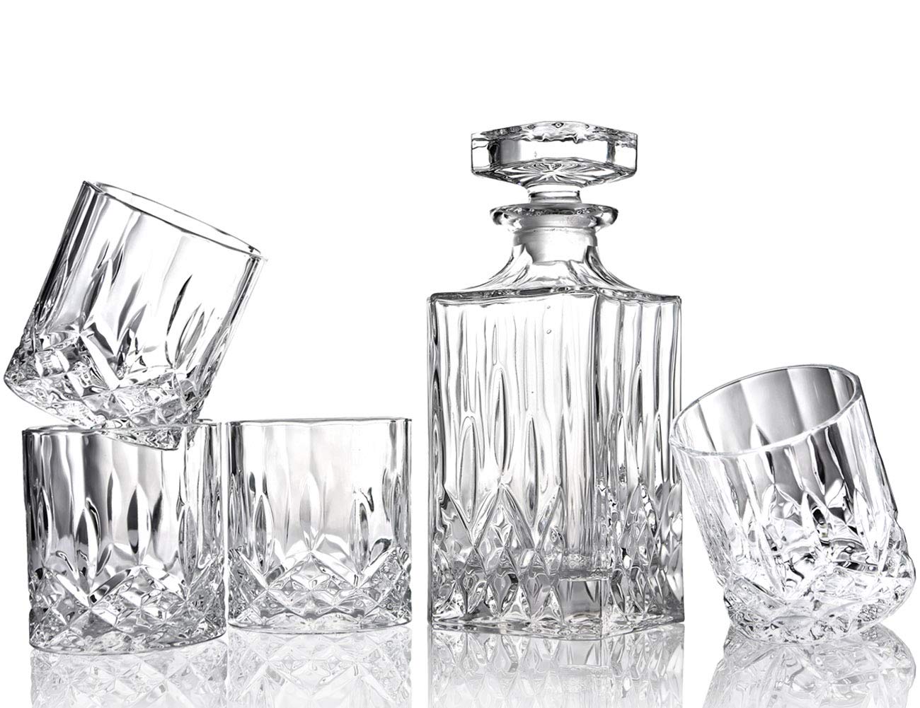 ELIDOMC 5PC Italian Crafted Crystal Whiskey Decanter & Whiskey Glasses Set, Crystal Decanter Set With 4 Whiskey Glasses, Whiskey Decanter Sets for Men.