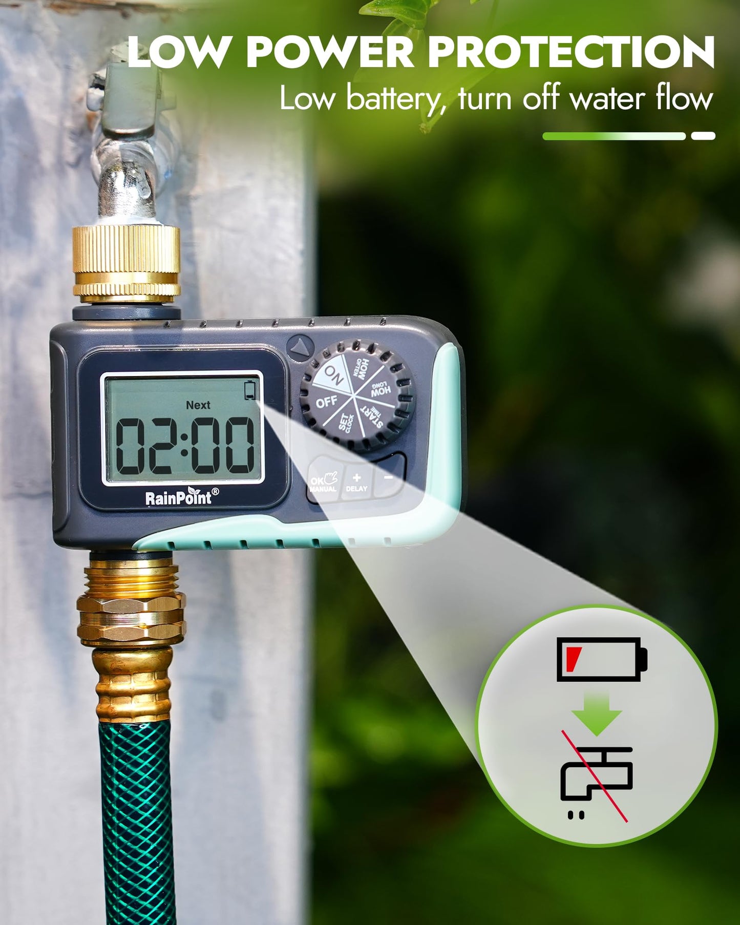 RAINPOINT Sprinkler Timer with Brass Inlet & Outlet, Programmable Hose Timer for Garden Hose, Water Timer with Rain Delay/Manual Watering System, Digital Irrigation Timer for Yard, Lawn