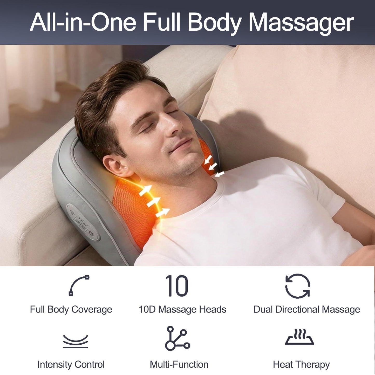 Athloot Back & Neck Massager with Heat for Pain Relief, 3D Kneading Massage Cushion, 3 Intensity & 3 Heat Levels, 15/20/30 Min Auto-Off, Ergonomic Lumbar Support for Chair/Home/Car