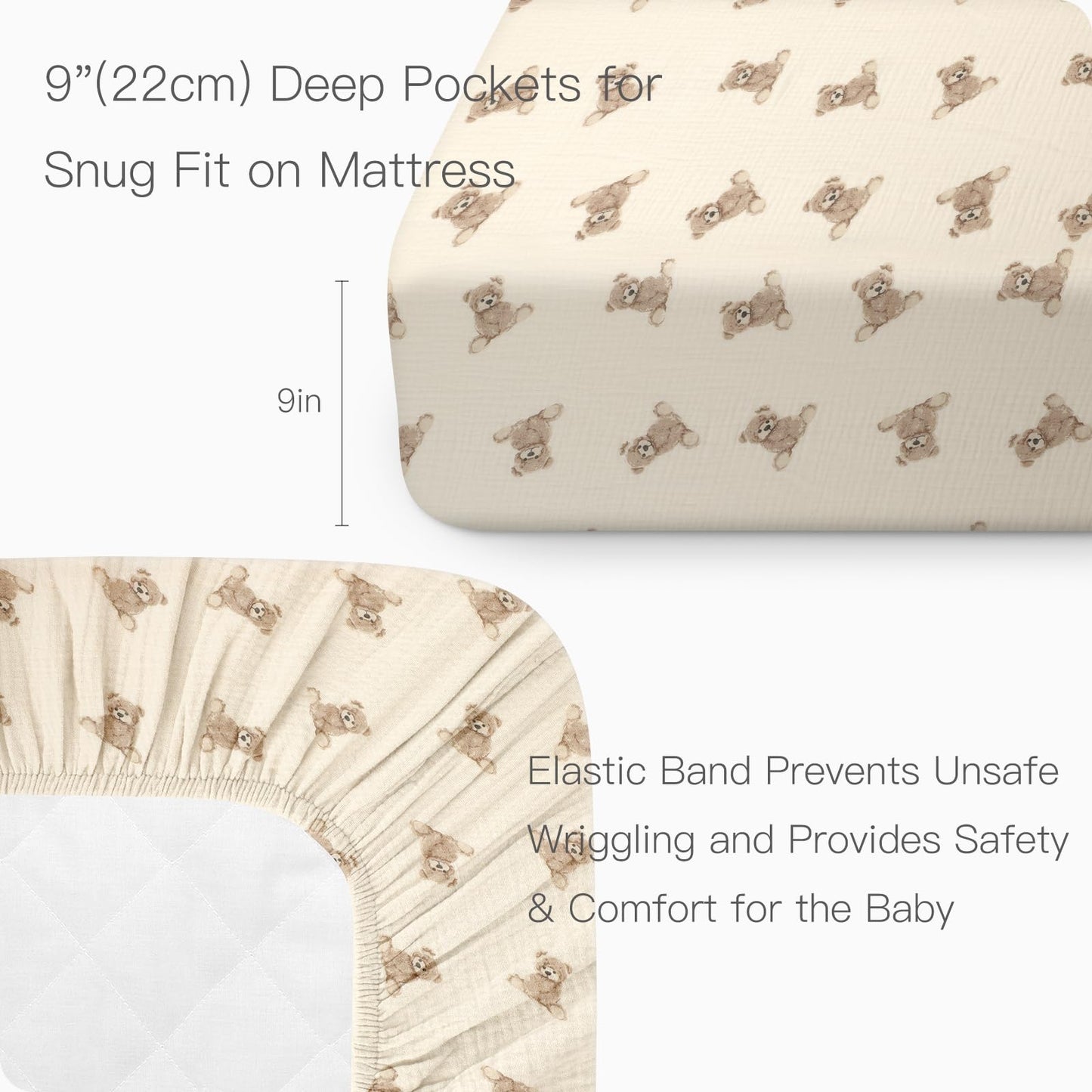 Organic Crib Sheets Fitted Crib Mattress Sheet 2 Pack 52x28 Inches 100% Muslin Cotton for Baby Girls & Boys, Soft Boho Neutral Toddler Bed Sheets Fits Well Standard Size Crib Mattress 28x52 Inches