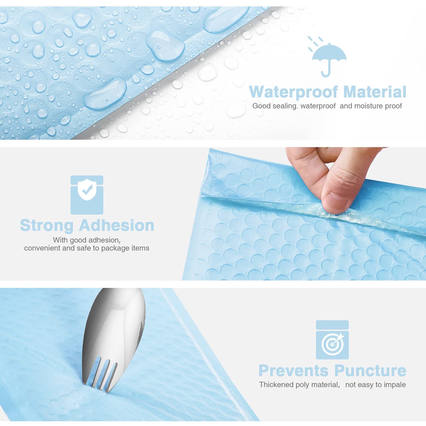 Metronic Bubble Mailers 6x10" 100 Pack Usable Size 6x9" Self Seal Bubble Mailer Thick Padded Envelopes Shipping Envelopes Cushion Mailers for Mailing Jewelry Makeup Supplies Light Blue