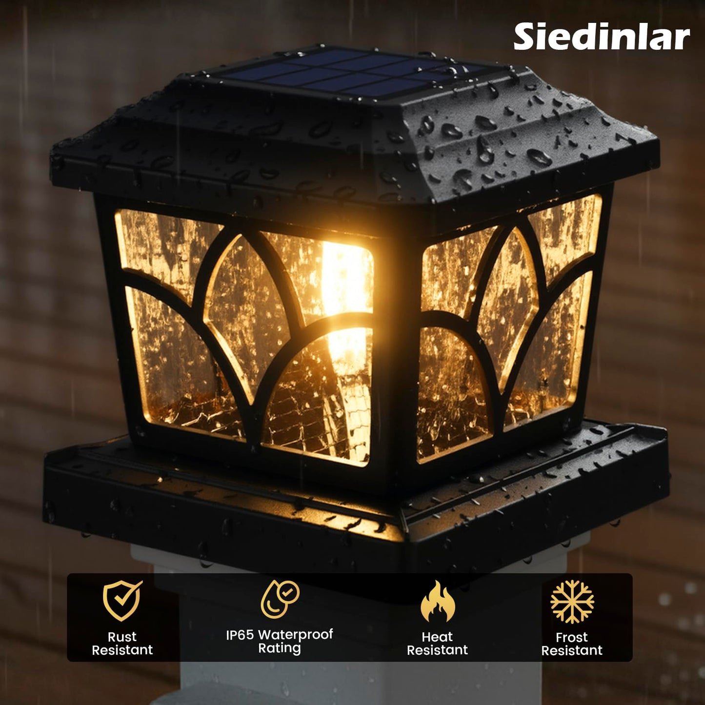 SIEDiNLAR Solar Post Cap Lights Outdoor 4 Modes 40 LEDs Aluminum Glass Deck Post Light for 4x4 5x5 6x6 Wooden Vinyl Posts Fence Patio Decor, Warm White & Cool White Dynamic Lighting Black (2 Pack)