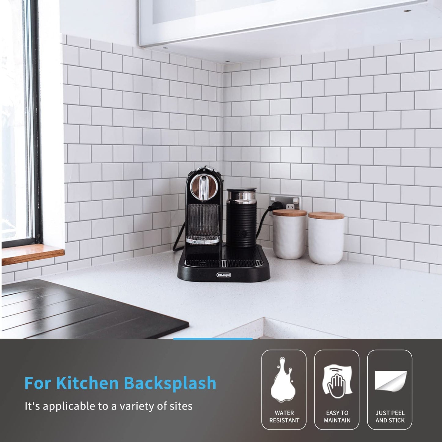 Art3d 10-Sheets Peel and Stick Tile Backsplash - 12"x12" PremiumAnti Mold Kitchen Backsplash Peel and Stick Tile, Bright White