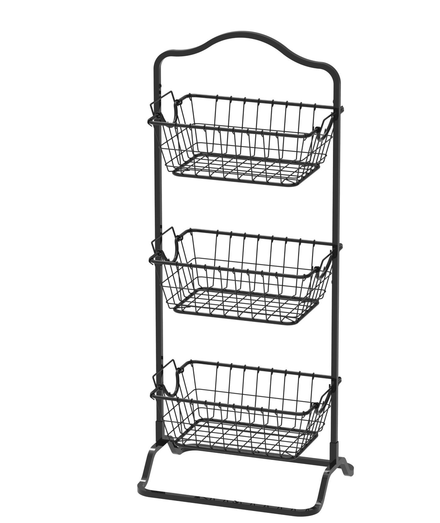 Simple Houseware 3-Tier Rigid Wire Market Fruit Basket Stand Organizer Shelf, Large 45x34x125cm, Black