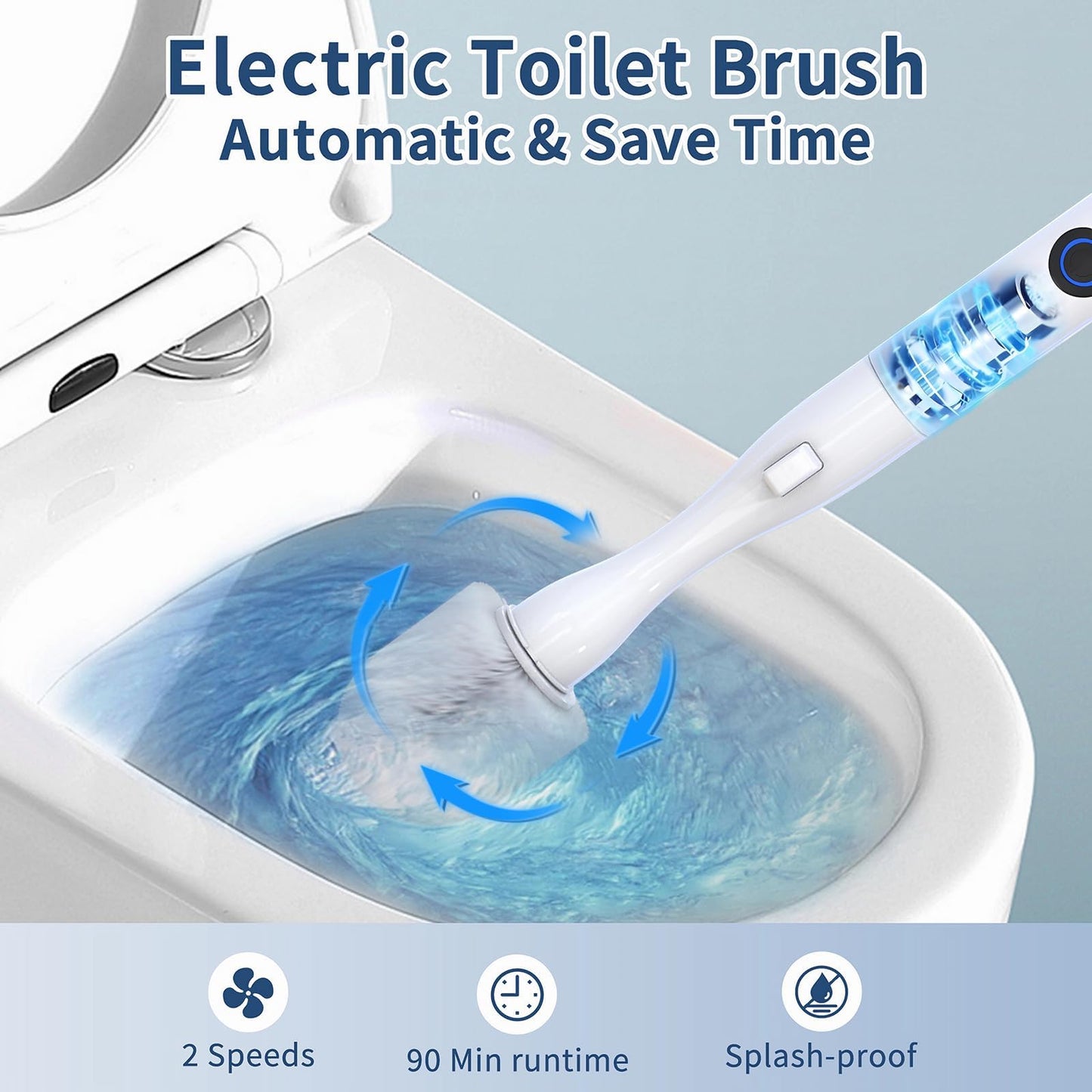 Electric Toilet Brush, HKFIF Toilet Brush and Holder Set, 360 Degree Powerful Cleaning Easily Eliminate Stains and Residue, 2 Speeds Rechargeable Motorized Toilet Scrubber (White)