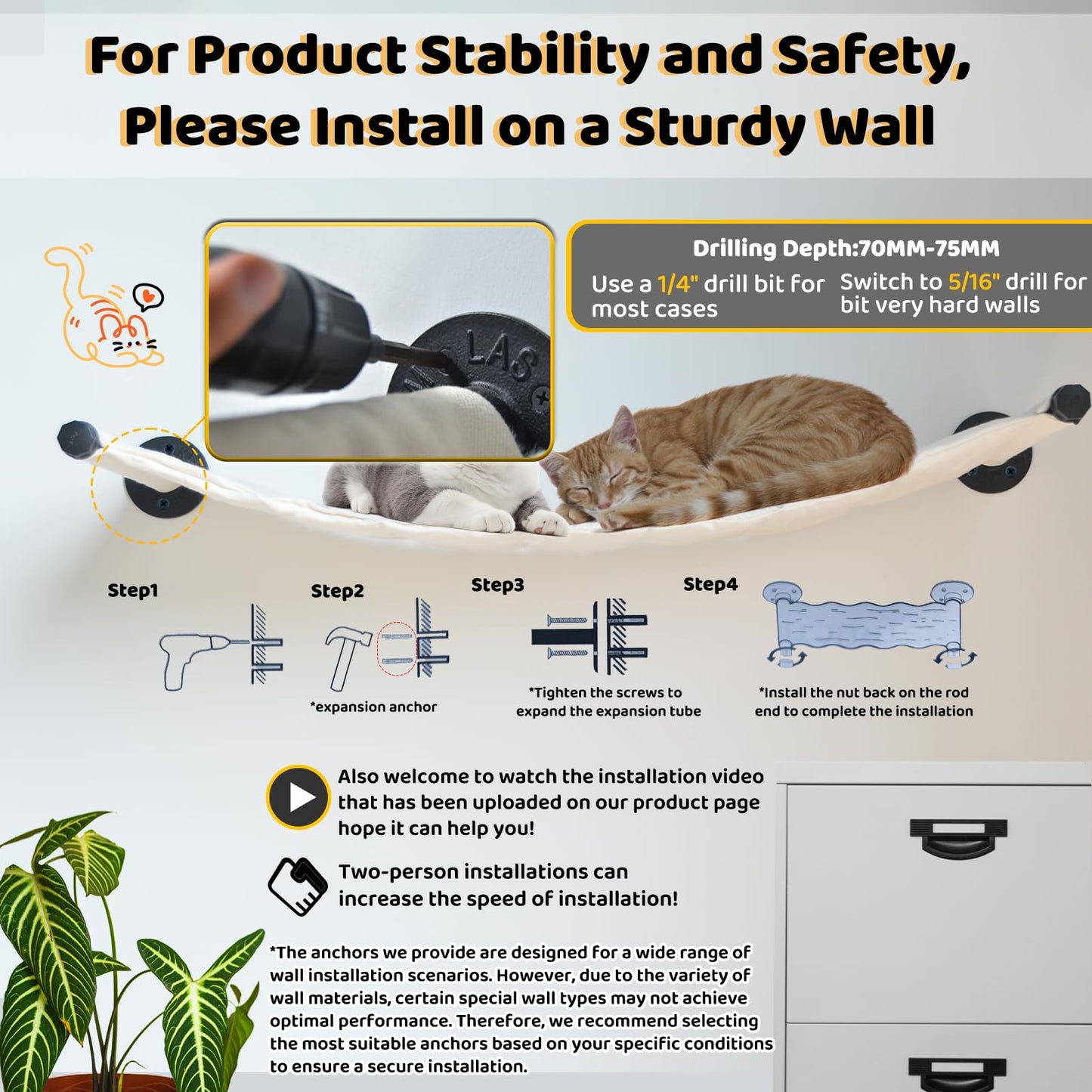 XIFOWE Cat Hammock Wall Mounted, 35.43 x 12.99 inch Wall Mounted Cat Shelves, Metal Brackets cat Beds for Sleeping, Playing, Climbing and Resting Stabilized Wall Furniture for Large Cats or Kitty