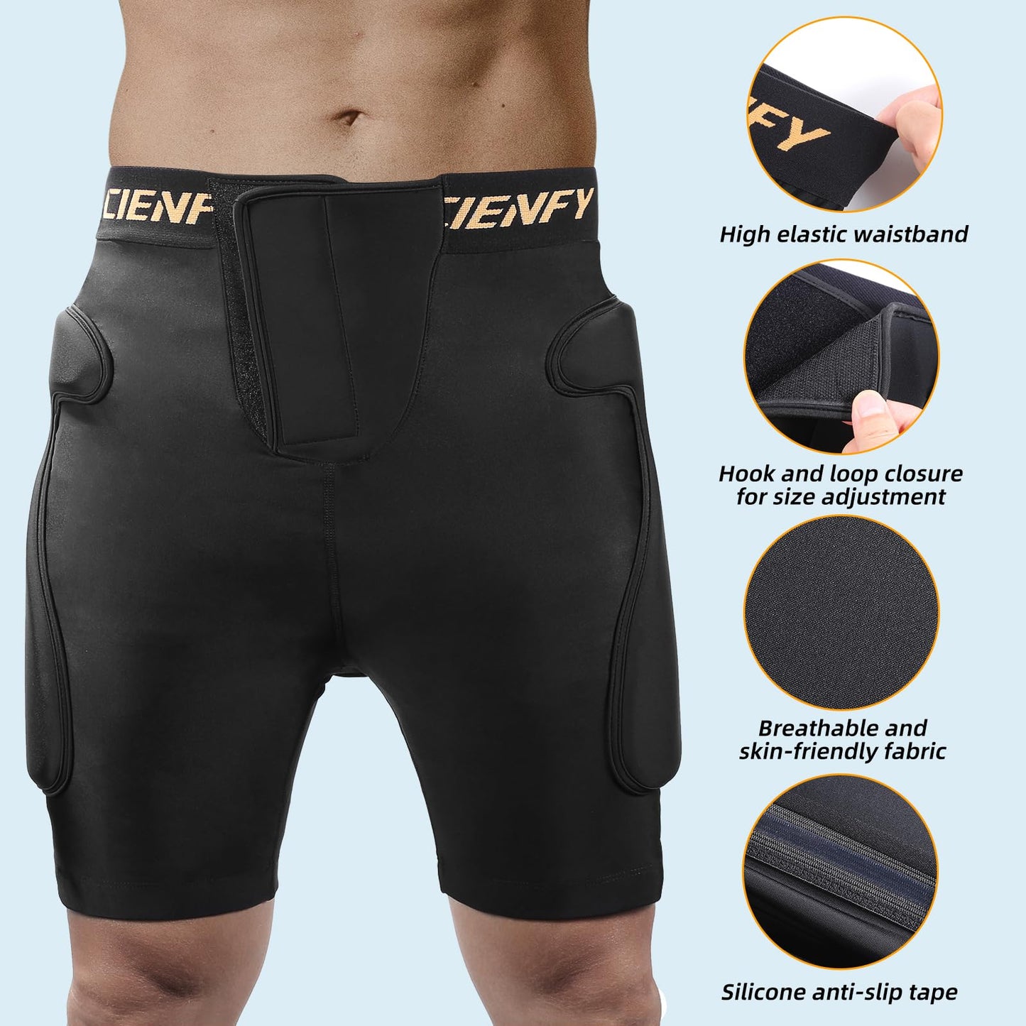 Cienfy 3D Hip Protective Padded Shorts EVA Tailbone Pad Impact Gear for Skiing Skating Snowboarding Skateboarding(X-Large)