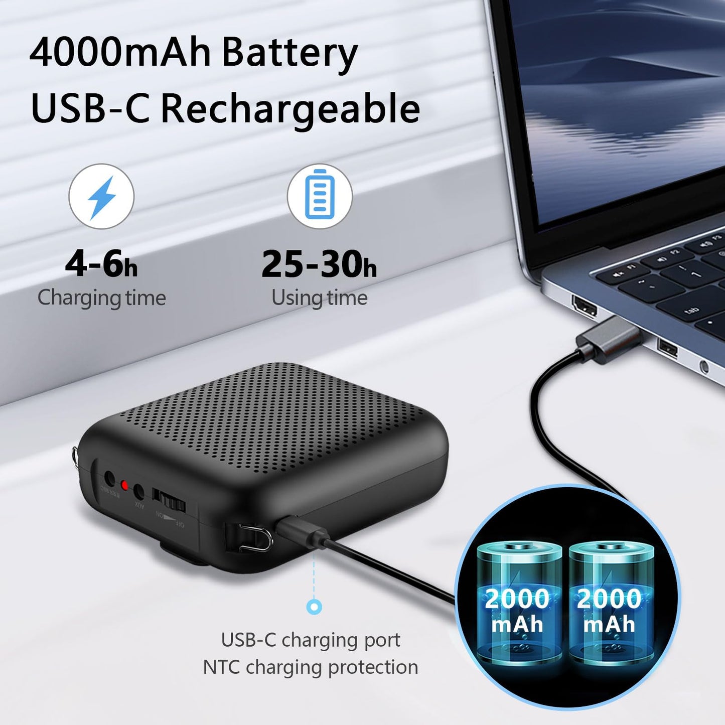 Norwii Voice Amplifier, Power Amplifiers, Portable Mini Wired Microphone Headset for Teacher Classroom & Outdoor Lectures, Teaching, Tour Guides, USB-C Rechargeable, Black 4000mAh