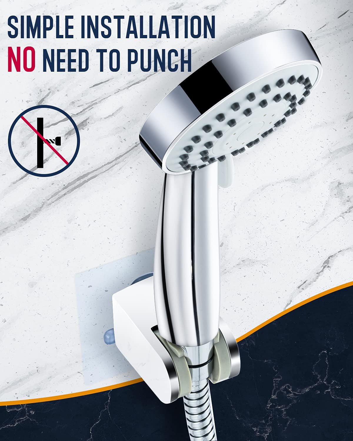 High Pressure 8" Rainfall Shower Head and Handheld Shower Heads Combo, with 60" Hose, Punch-Free, Dual Powerful Shower Spray Detachable with Holder, Chrome, Regulator fit for High, Low Water Flow