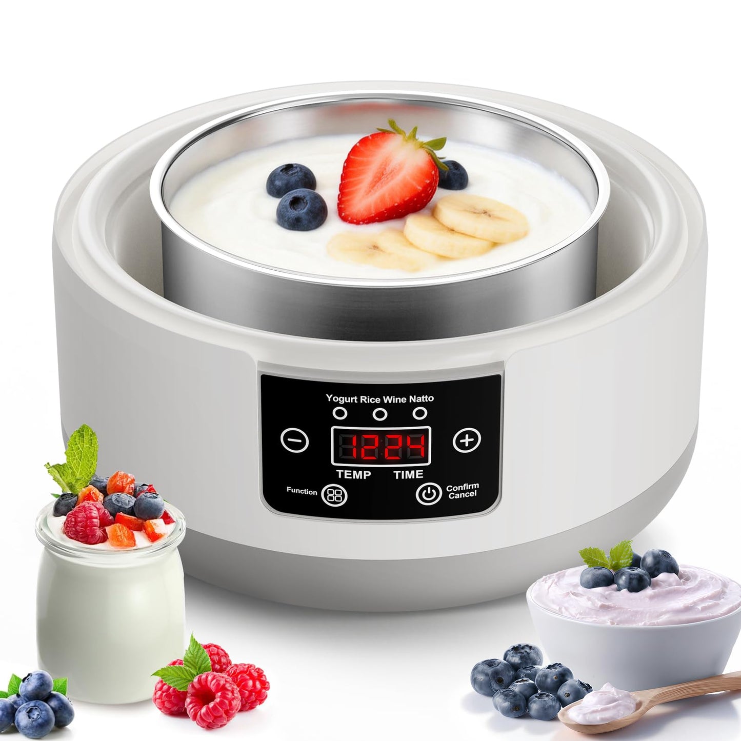 DiDimo Yogurt Maker with Adjustable Temp & Timer, 1.2L Stainless Steel Greek Yogurt Machine, Automatic Natto Maker Rice Wine Fermenter, Digital Display Compact 1.3QT Pot for Kitchen (BPA-Free)