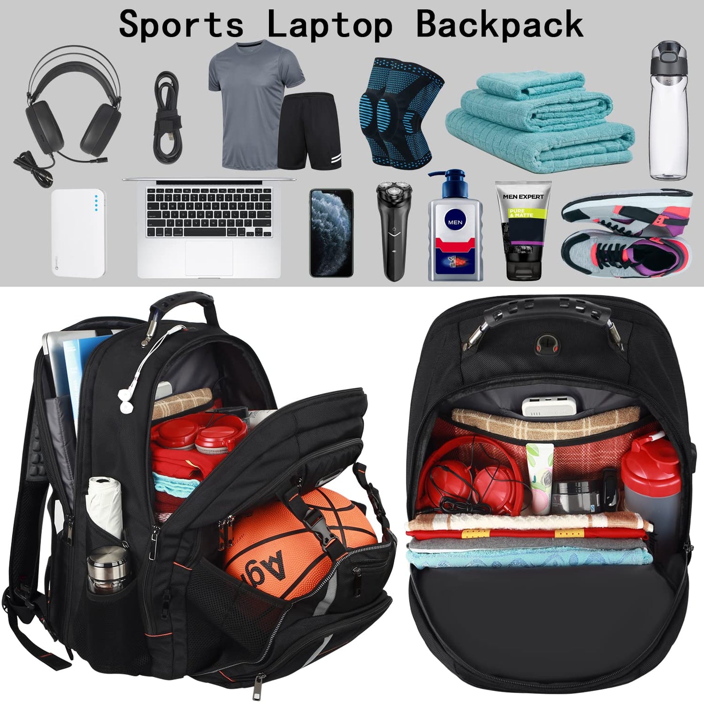 Travel Laptop Backpack,Extra Large 18.4 Inch Laptop Anti Theft TSA Friendly Backpack with RFID Pocket,Water Resistant College Bookbag,Computer Bag for Women Men Notebook&Basketball