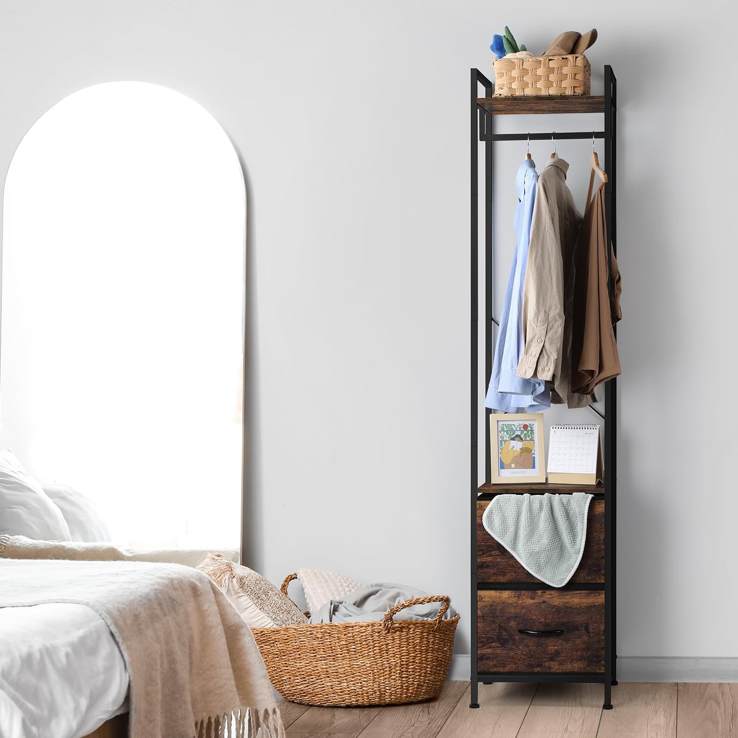Bathroom Rack 3 Tiers Storage Rack Heavy Duty with Fabric Drawers and Storage Shelves Freestanding Organizer Stand Rack for Entryway Living Room