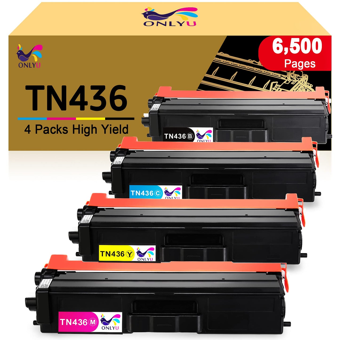 ONLYU Compatible Toner Cartridge Replacement for Brother TN436 TN431 TN433 for HL-L8360CDW MFC-L8900CDW HL-L8360CDWT HL-L8260CDW MFCL8610CDW MFCL9570CDW Printer (1Black,1Cyan,1Magenta,1Yellow)