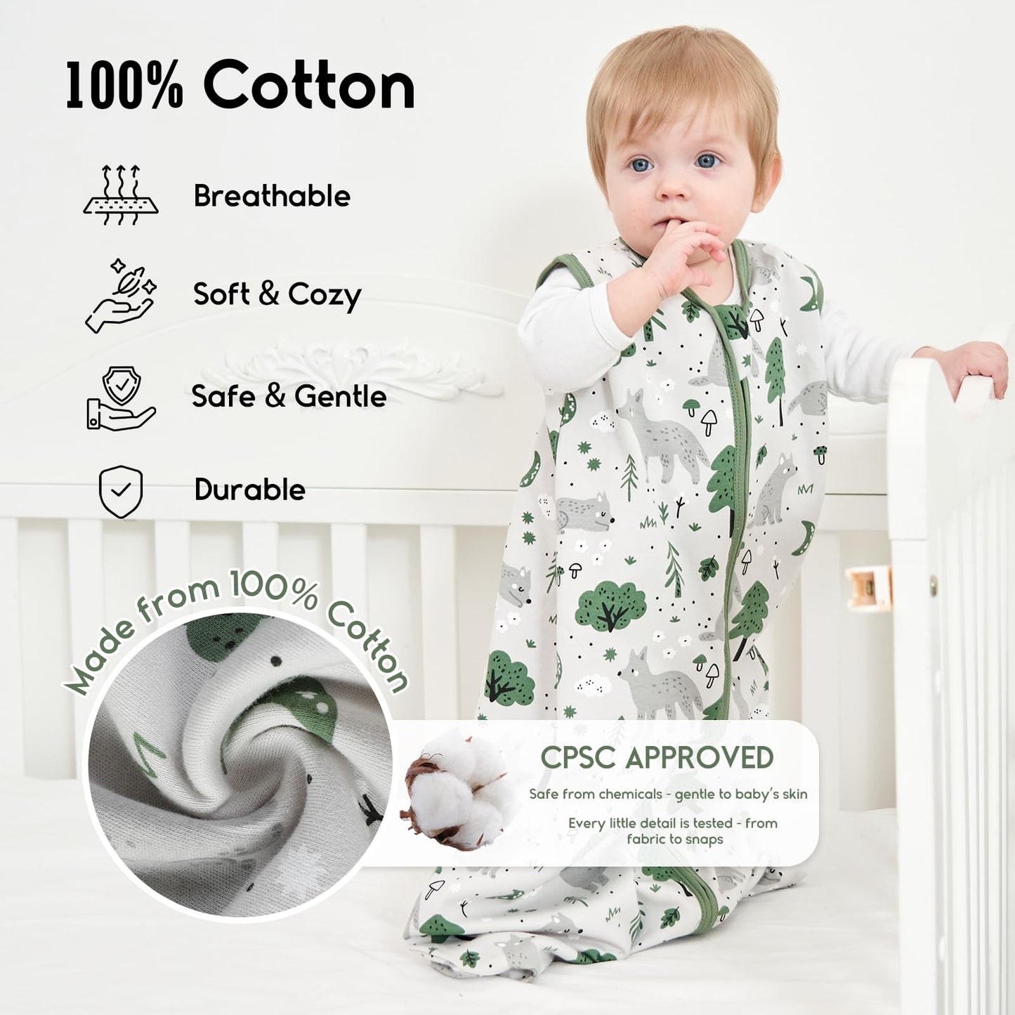 Yoofoss Baby Sleep Sack 6-12 Months TOG 1.0 Baby Wearable Blanket, 2 Pack 100% Organic Cotton Infant Toddler Sleeping Sack 2-Way Zipper Lightweight Sleepsack