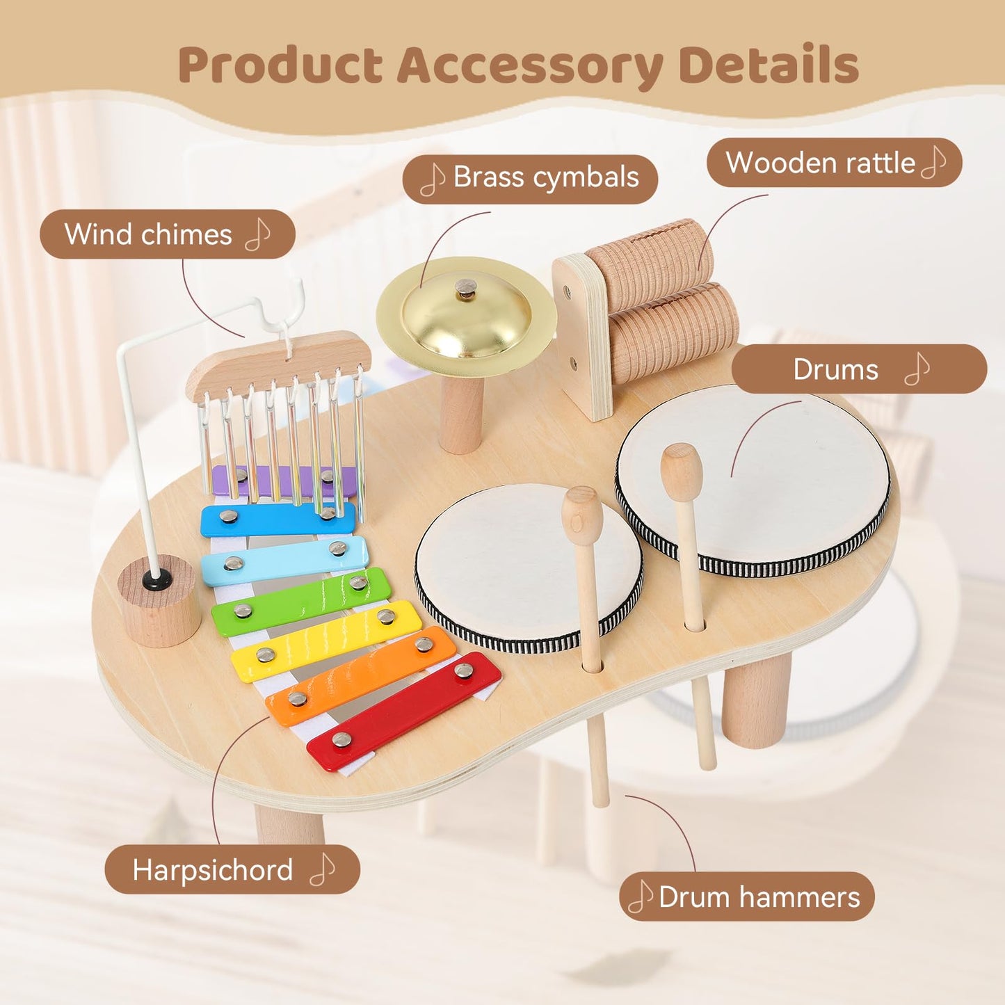 Promise Babe Wooden Musical Instruments for Toddlers 1-3, Percussion Instruments for Kids Baby Drum Set Xylophone, Montessori Educational Musical Toys, Gifts for Girls Boys Christmas