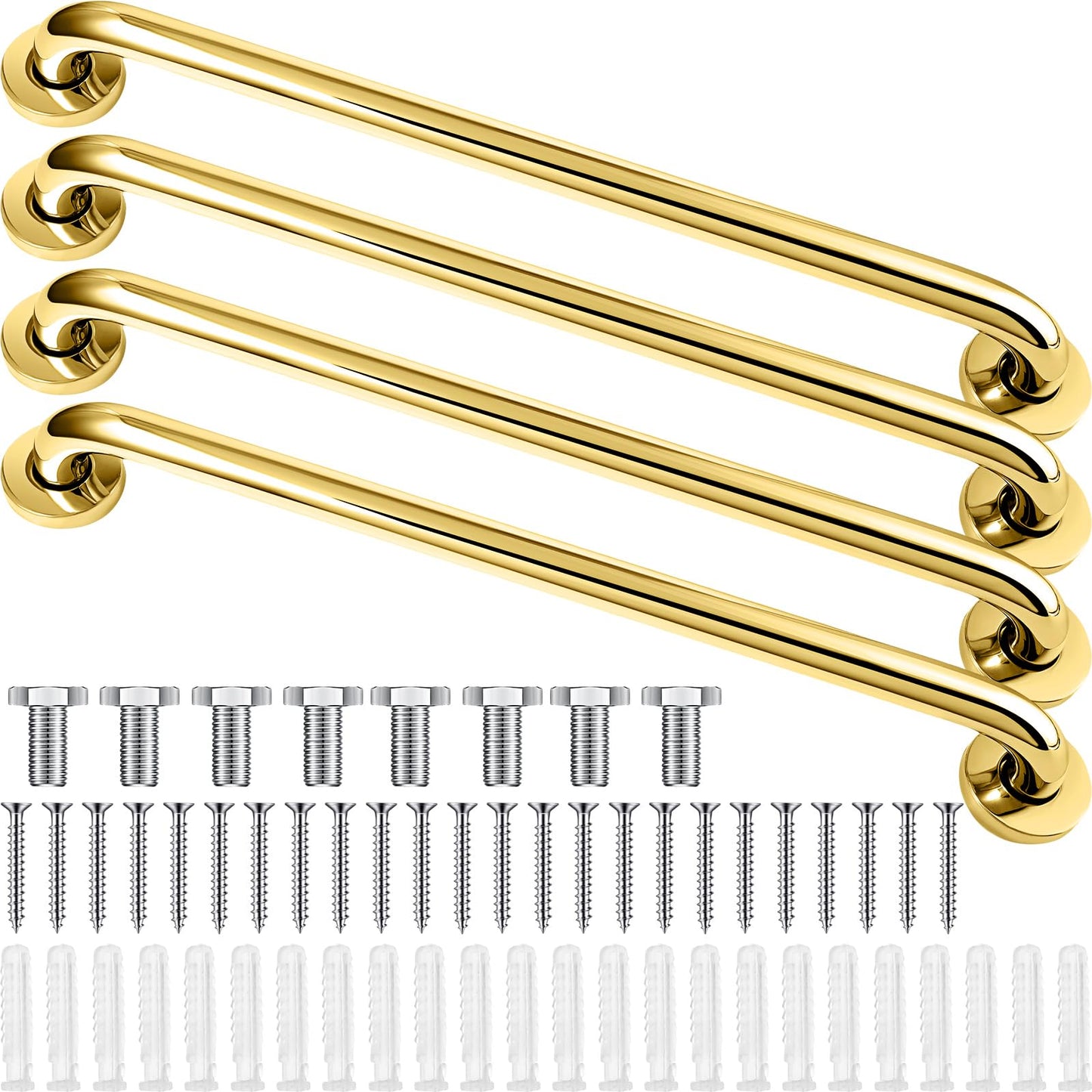 Tatuo 4 Pack Showers Grab Bars for Bathtubs 304 Stainless Steel Bathroom Safety Handrails Anti Slip Handles Grab Bars for Elderly, Senior, Pregnant(Gold, 25 Inch)